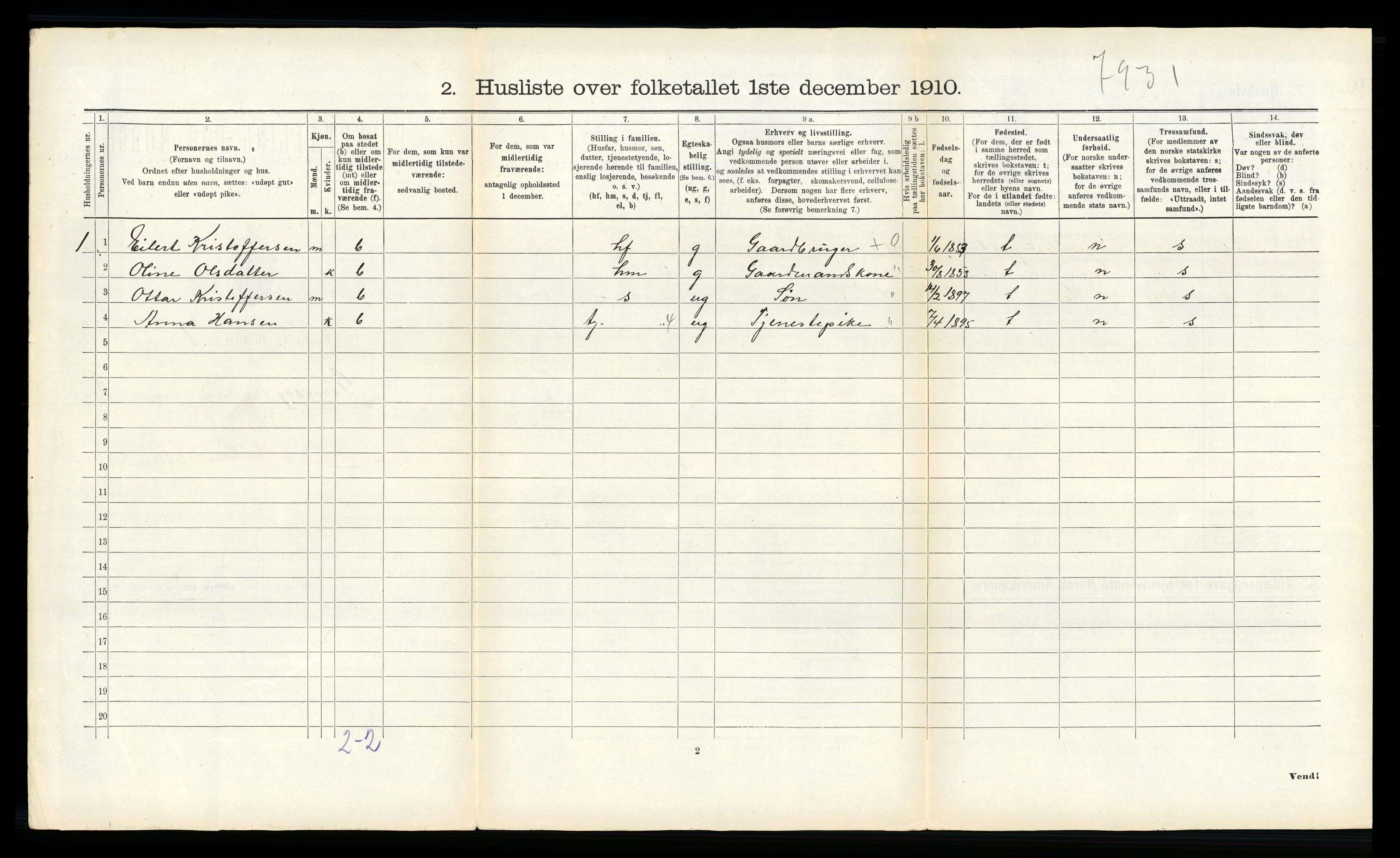 RA, 1910 census for Gimsøy, 1910, p. 146