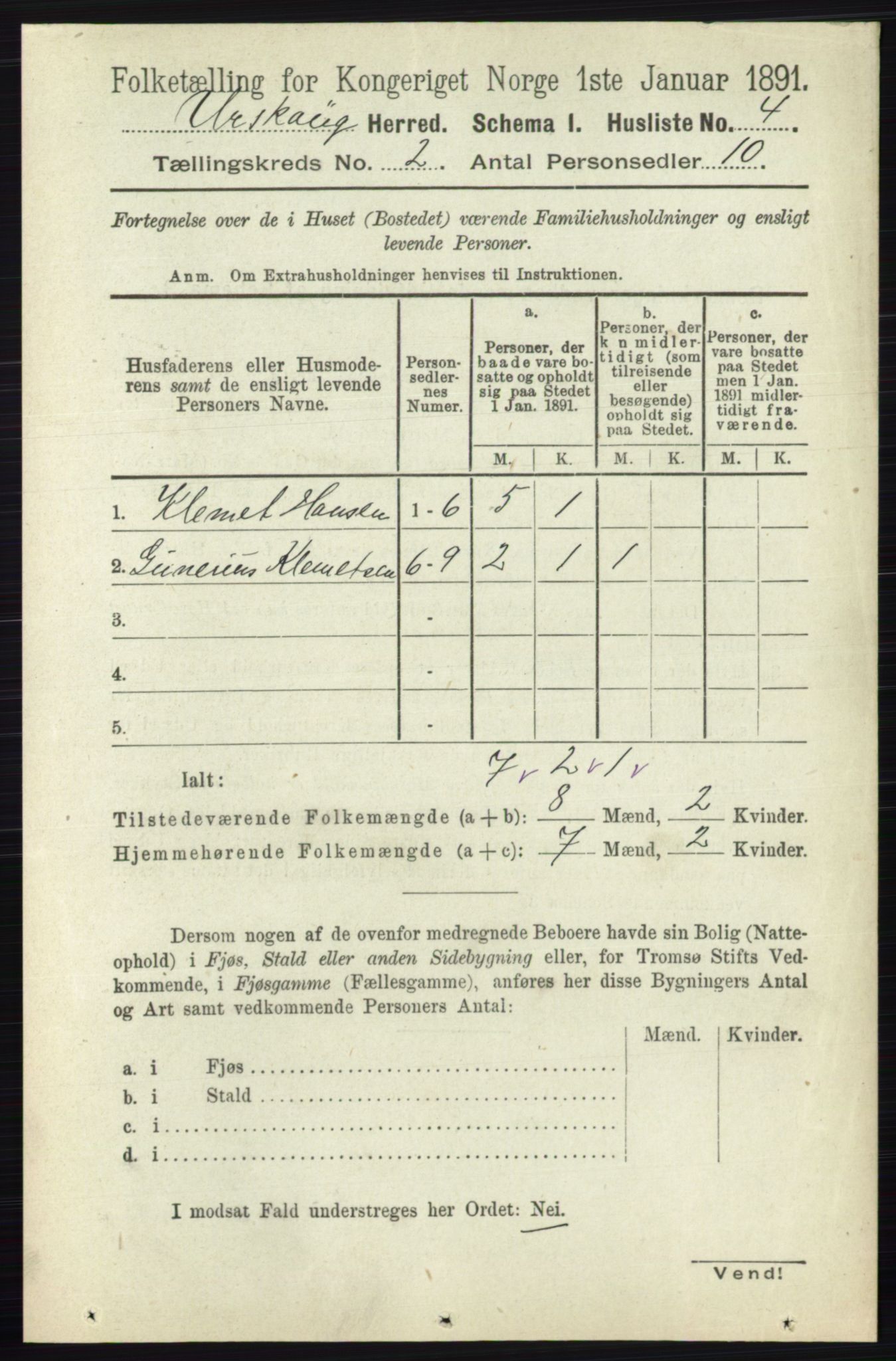 RA, 1891 census for 0224 Aurskog, 1891, p. 166