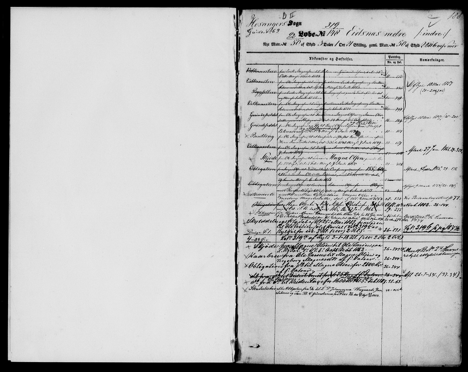 Nordhordland sorenskrivar, SAB/A-2901/1/G/Ga/Gaaa/L0010b: Mortgage register no. II.A.a.10b, 1851-1893, p. 188