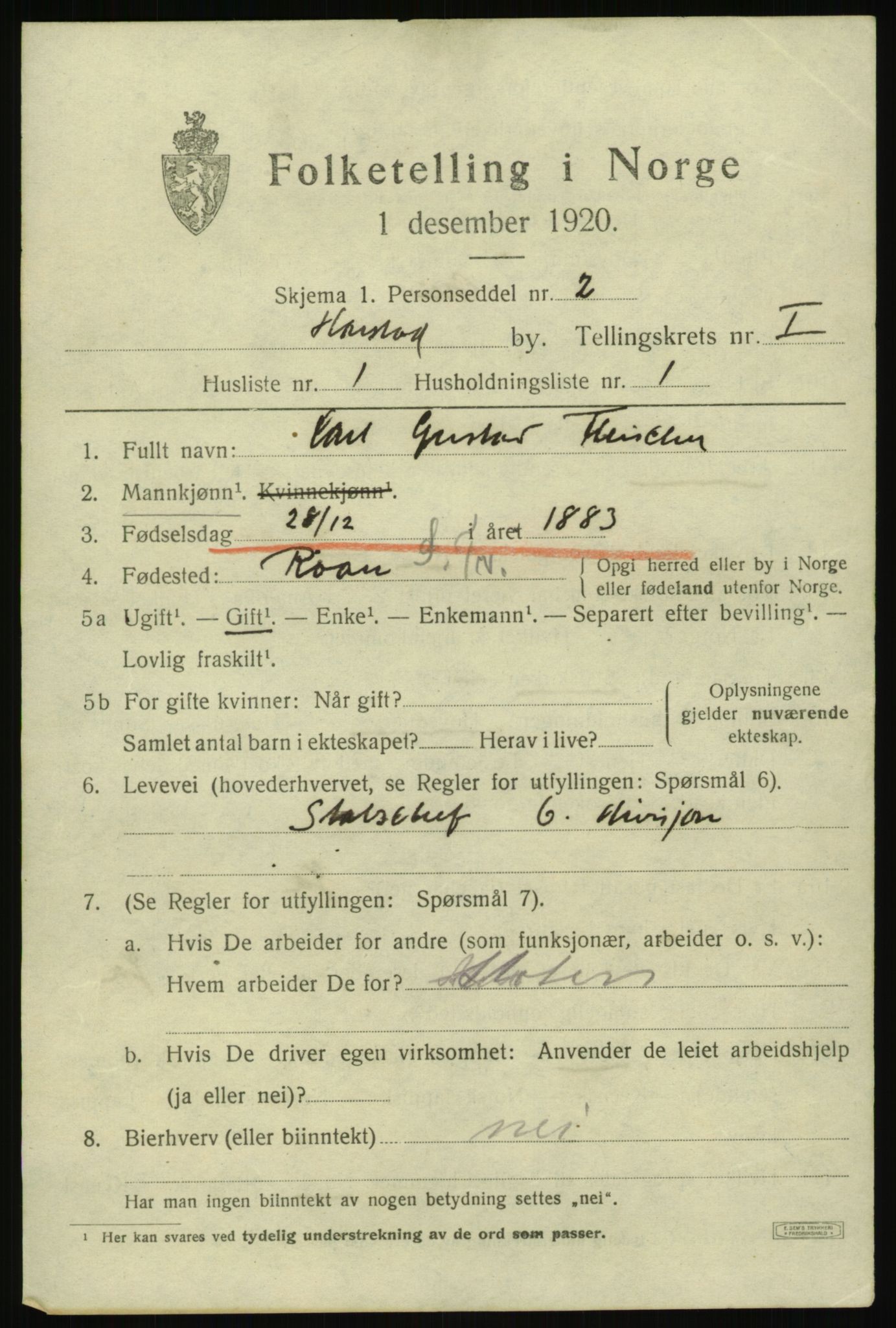 SATØ, 1920 census for Harstad, 1920, p. 2290