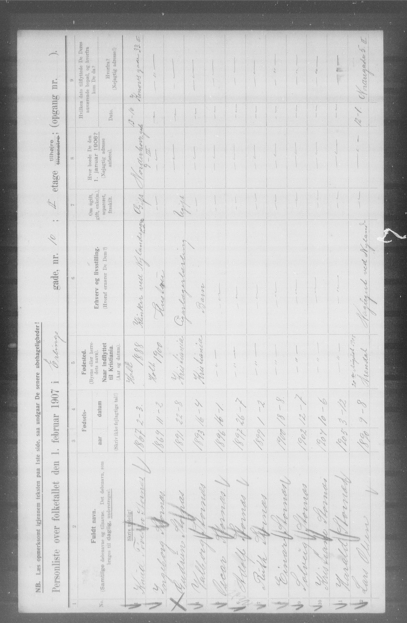 OBA, Municipal Census 1907 for Kristiania, 1907, p. 11114