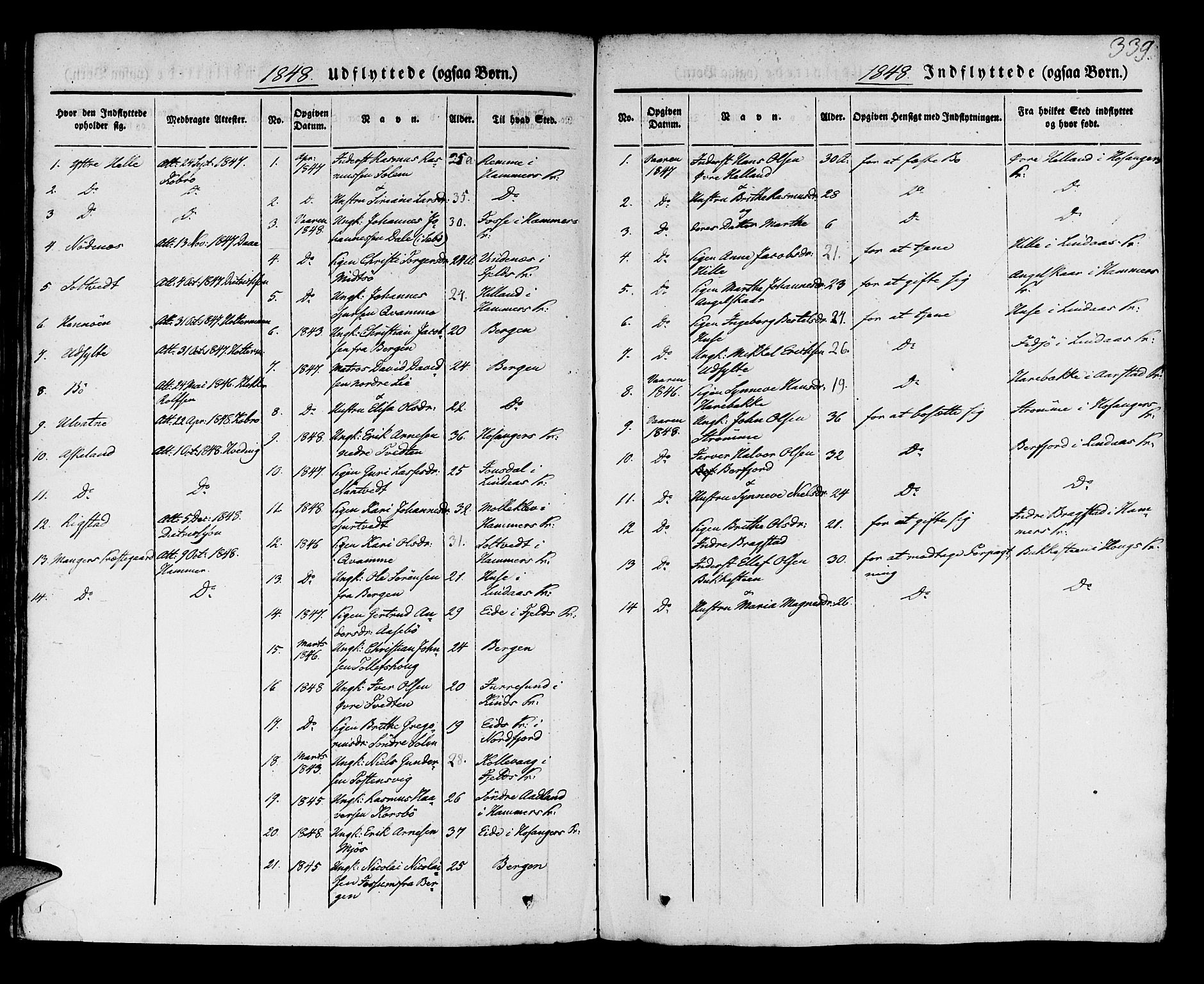 Manger sokneprestembete, SAB/A-76801/H/Haa: Parish register (official) no. A 5, 1839-1848, p. 339