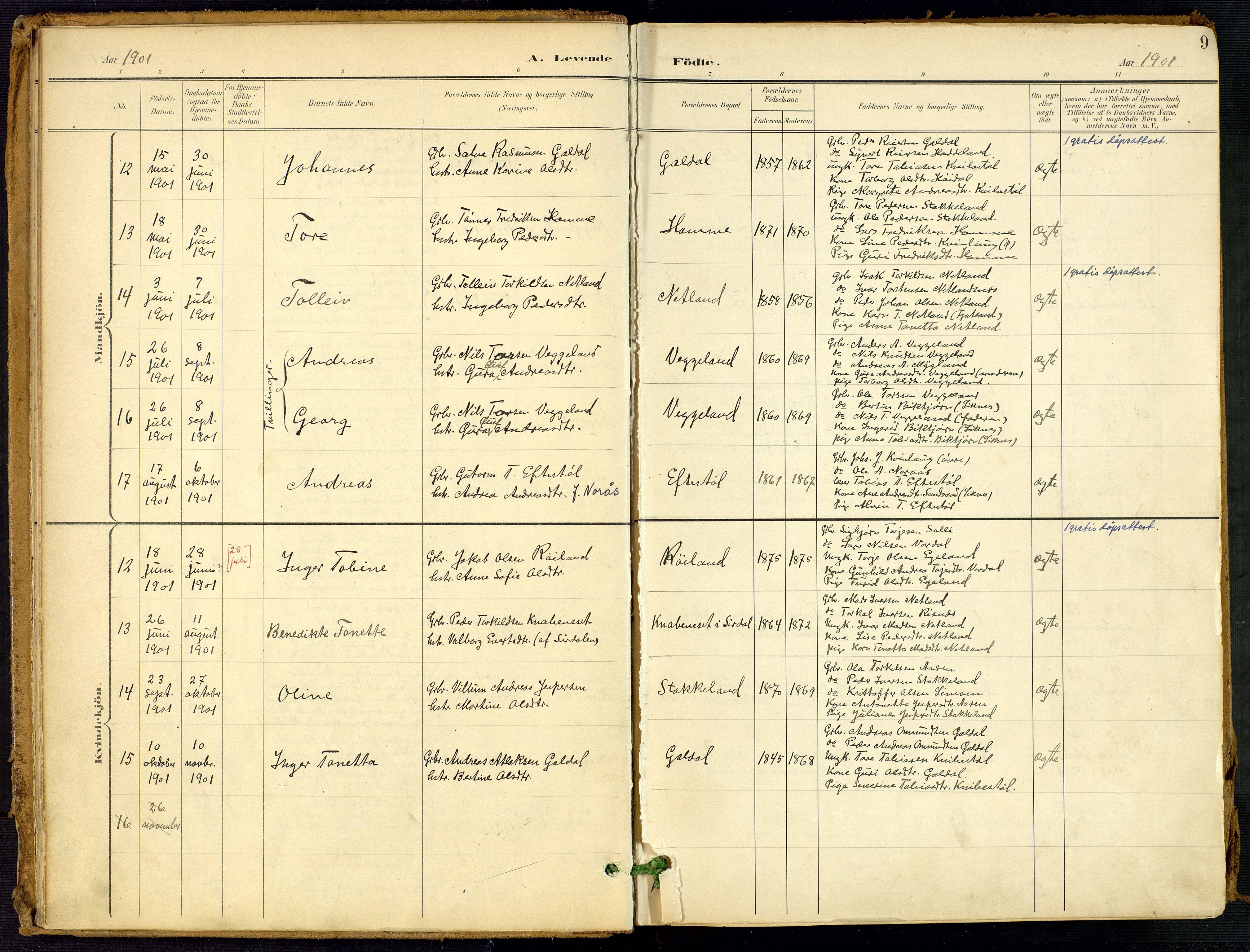 Fjotland sokneprestkontor, SAK/1111-0010/F/Fa/L0003: Parish register (official) no. A 3, 1899-1917, p. 9