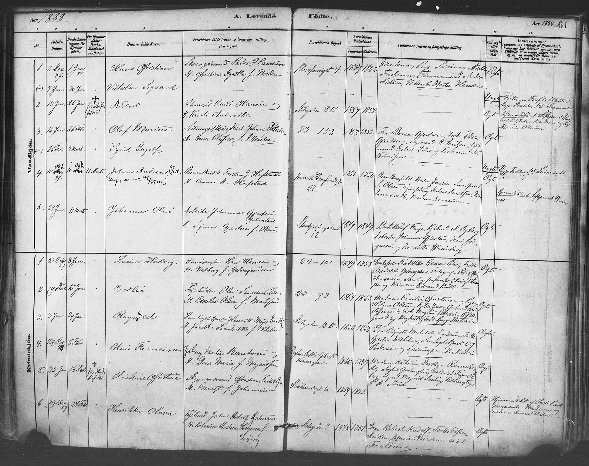 Mariakirken Sokneprestembete, SAB/A-76901/H/Haa/L0007: Parish register (official) no. A 7, 1878-1893, p. 61