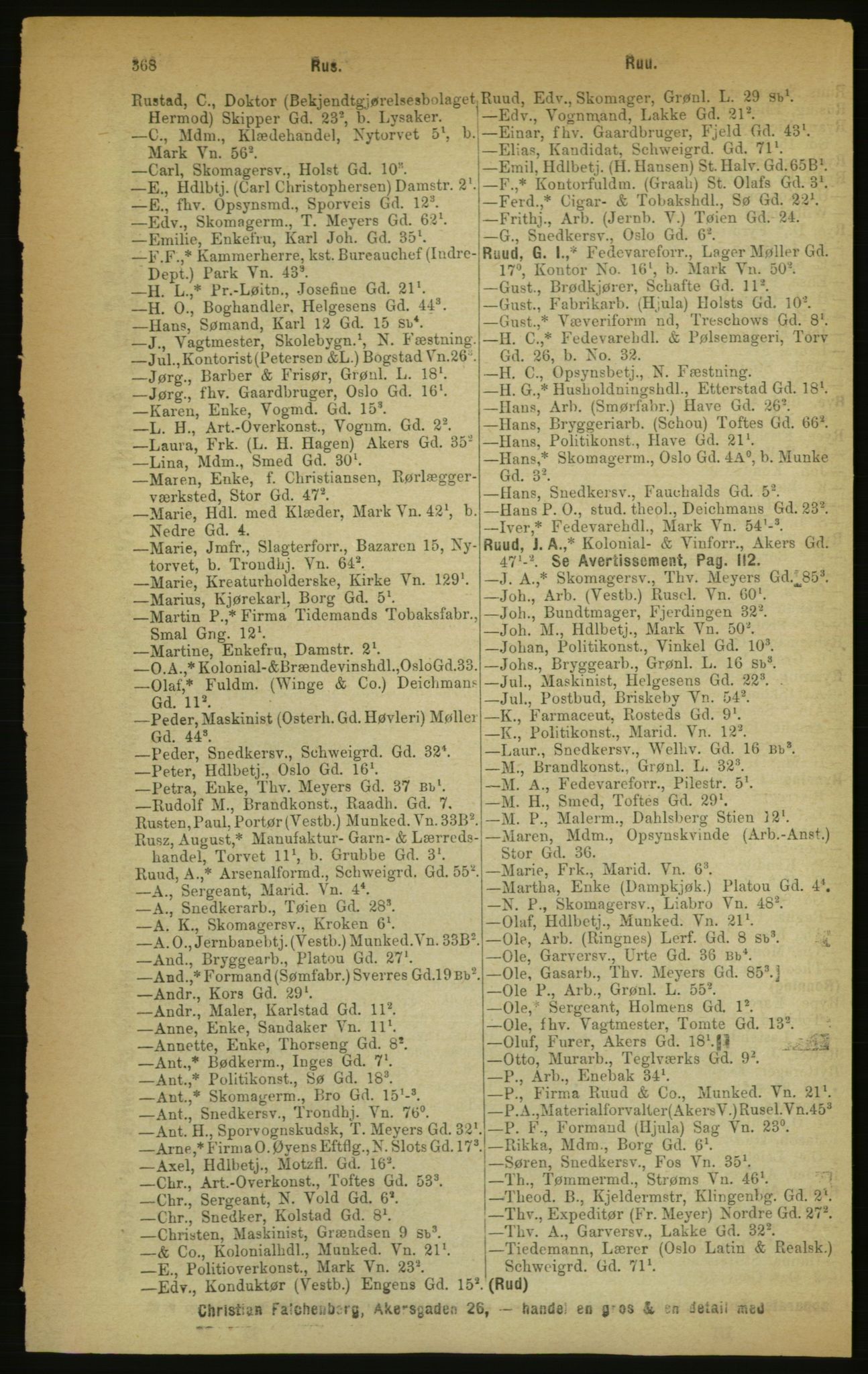 Kristiania/Oslo adressebok, PUBL/-, 1888, p. 368