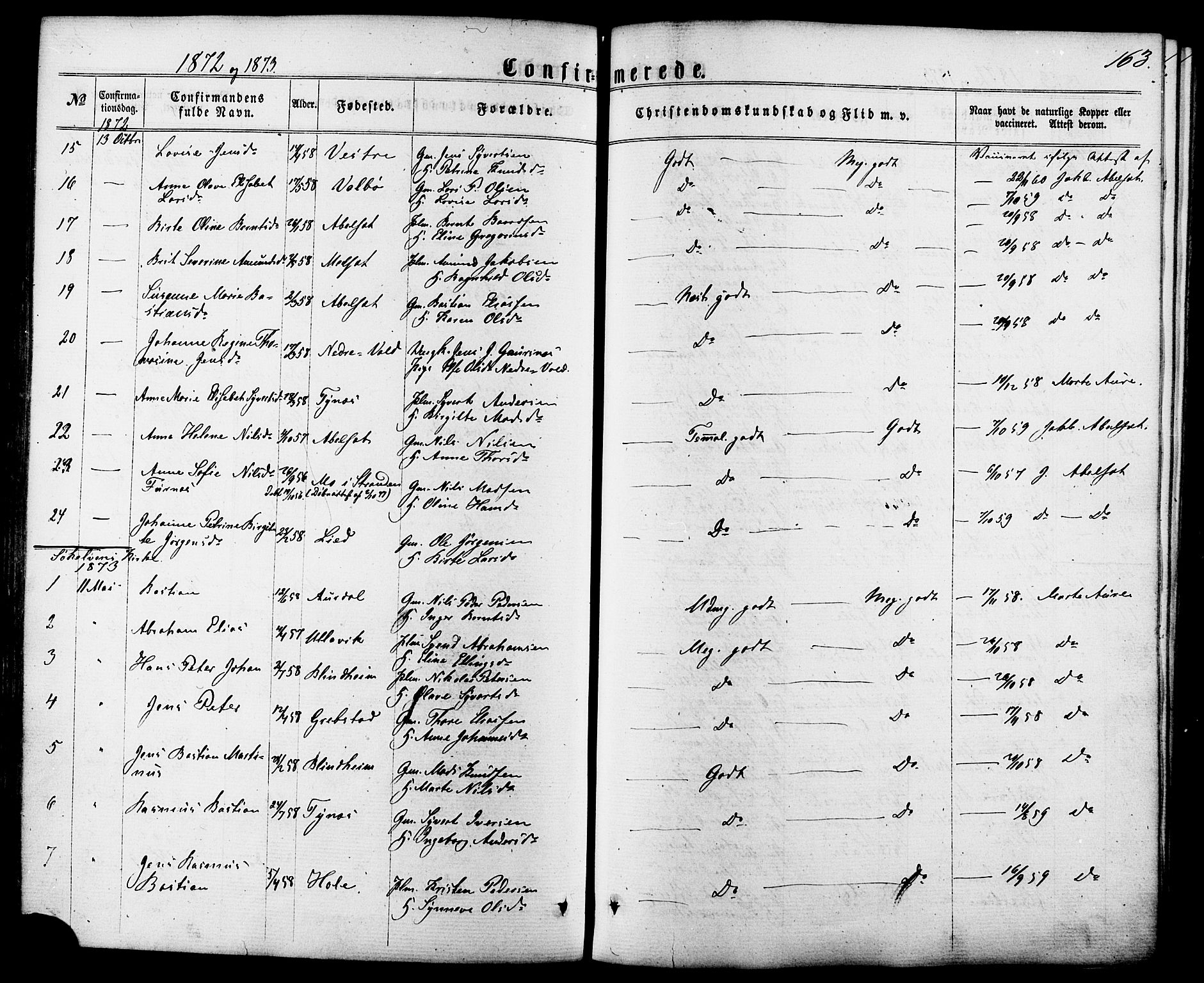 Ministerialprotokoller, klokkerbøker og fødselsregistre - Møre og Romsdal, SAT/A-1454/522/L0314: Parish register (official) no. 522A09, 1863-1877, p. 163