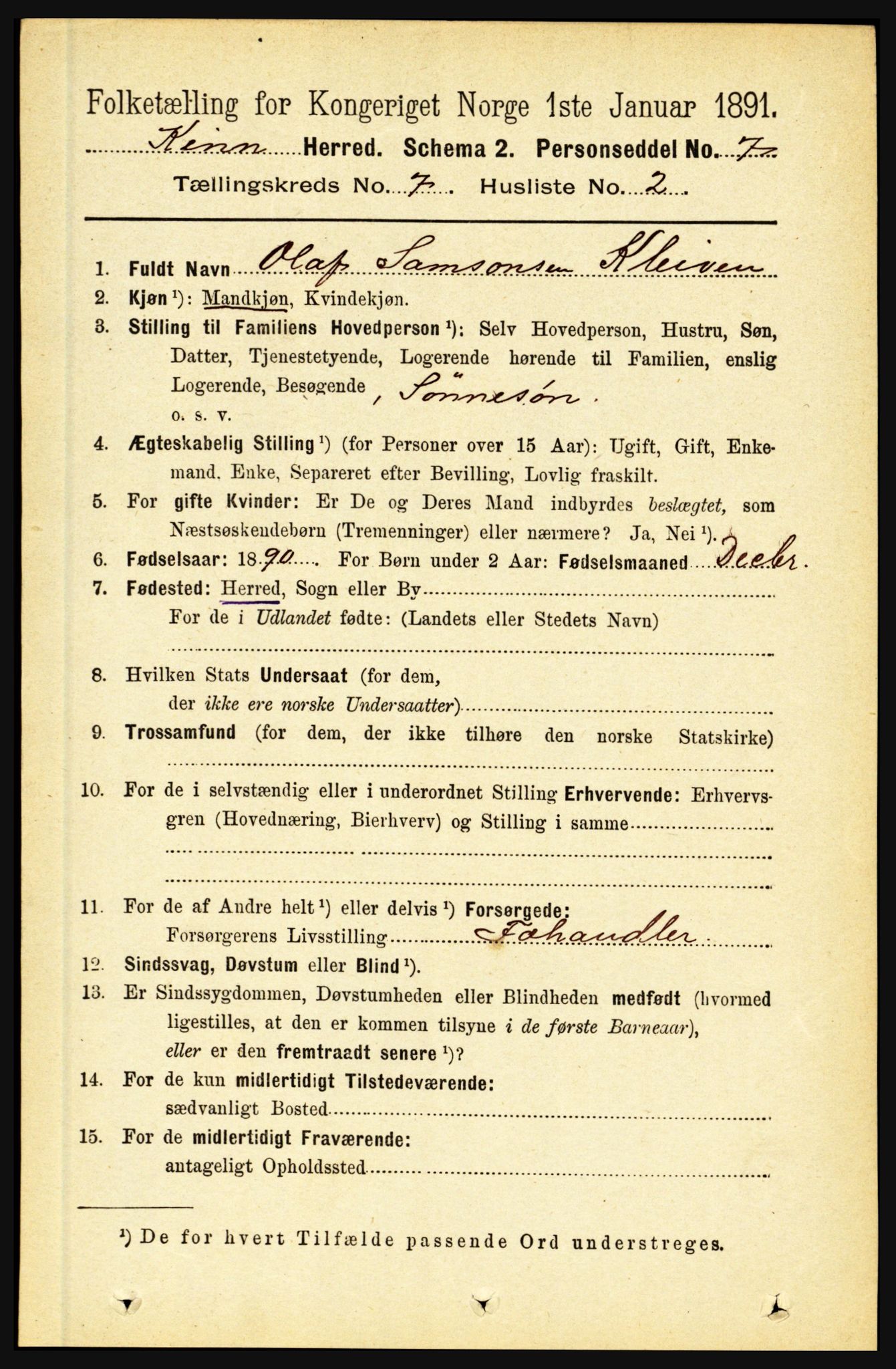 RA, 1891 census for 1437 Kinn, 1891, p. 2687
