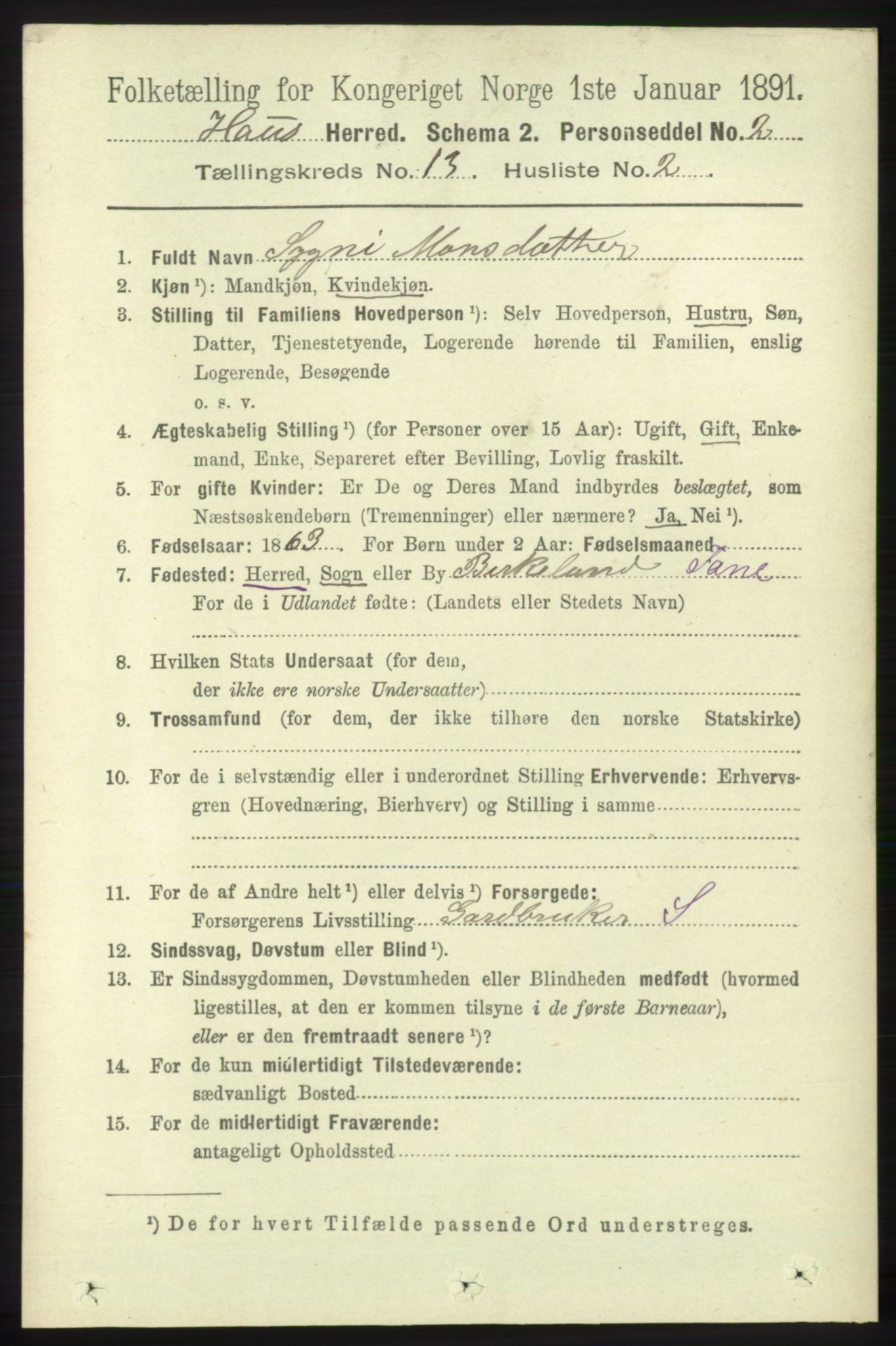 RA, 1891 census for 1250 Haus, 1891, p. 5564