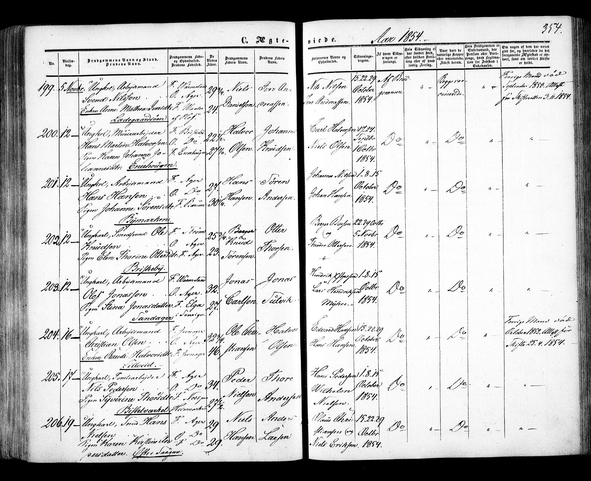 Aker prestekontor kirkebøker, AV/SAO-A-10861/F/L0020: Parish register (official) no. 20, 1853-1857, p. 354