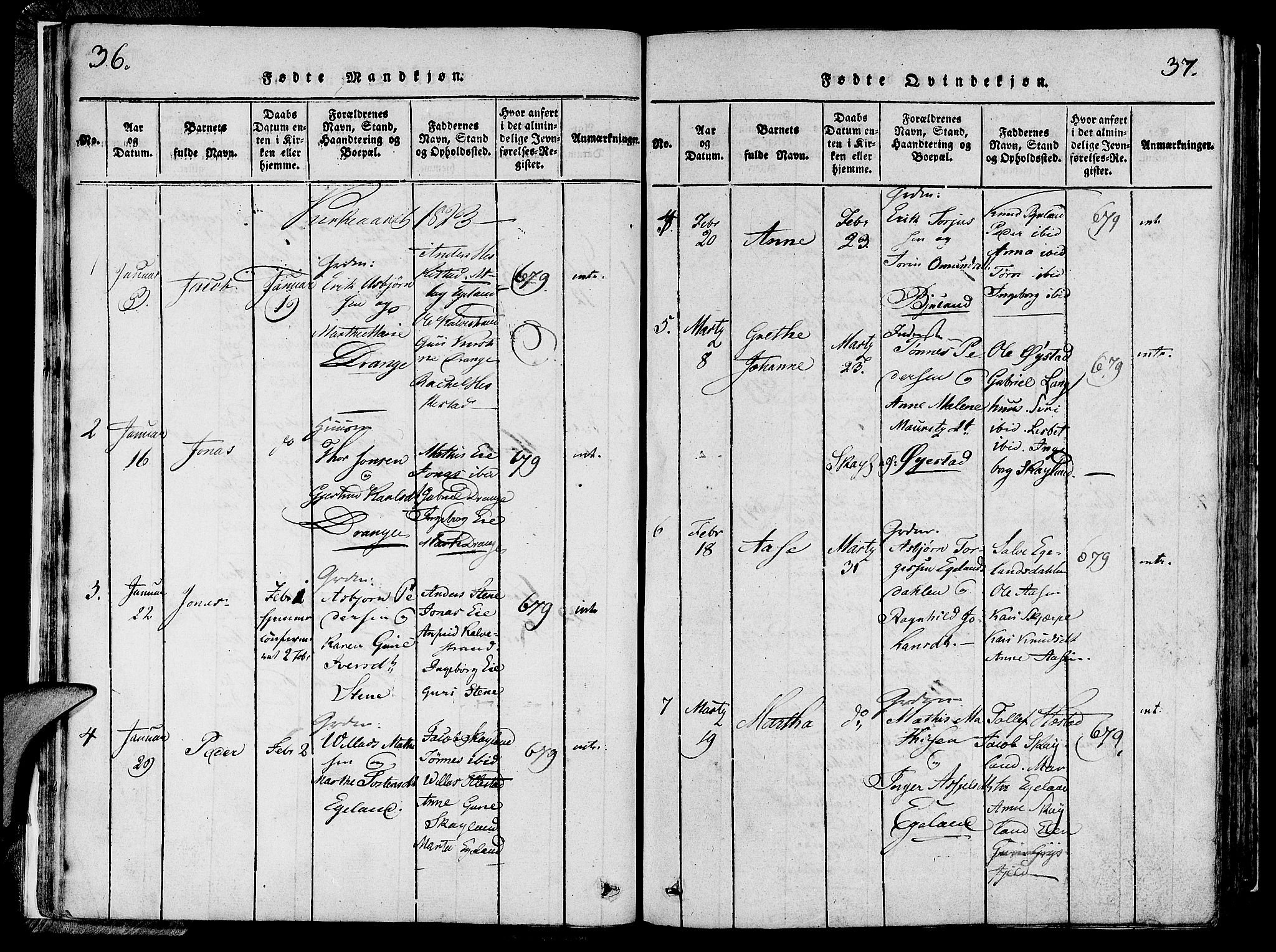 Lund sokneprestkontor, SAST/A-101809/S06/L0006: Parish register (official) no. A 6, 1816-1839, p. 36-37