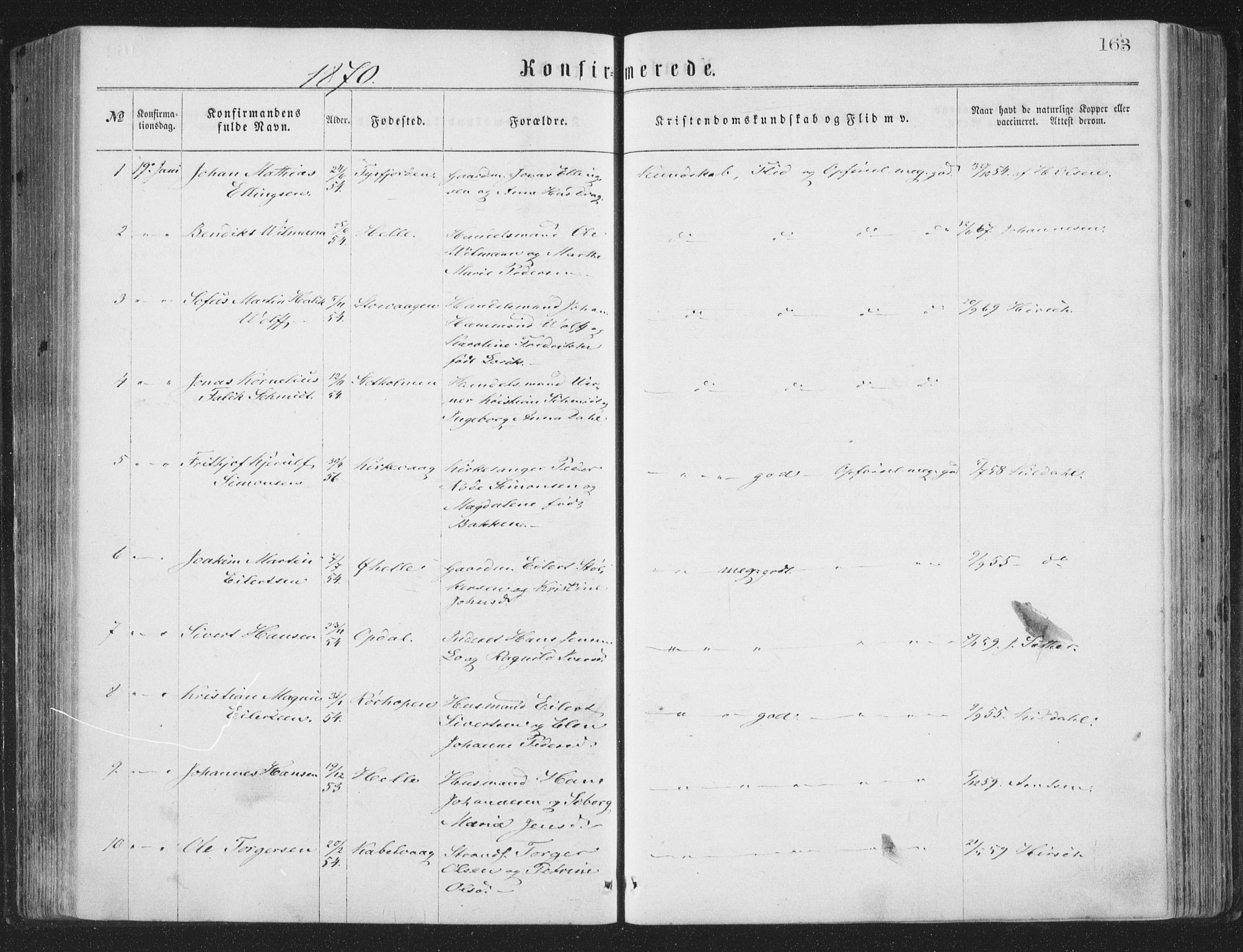 Ministerialprotokoller, klokkerbøker og fødselsregistre - Nordland, AV/SAT-A-1459/874/L1057: Parish register (official) no. 874A01, 1866-1877, p. 163