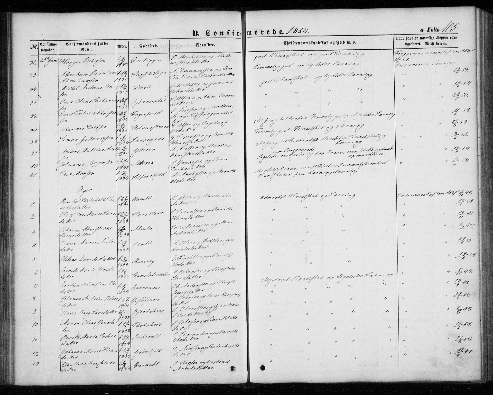 Ministerialprotokoller, klokkerbøker og fødselsregistre - Nordland, AV/SAT-A-1459/827/L0392: Parish register (official) no. 827A04, 1853-1866, p. 105