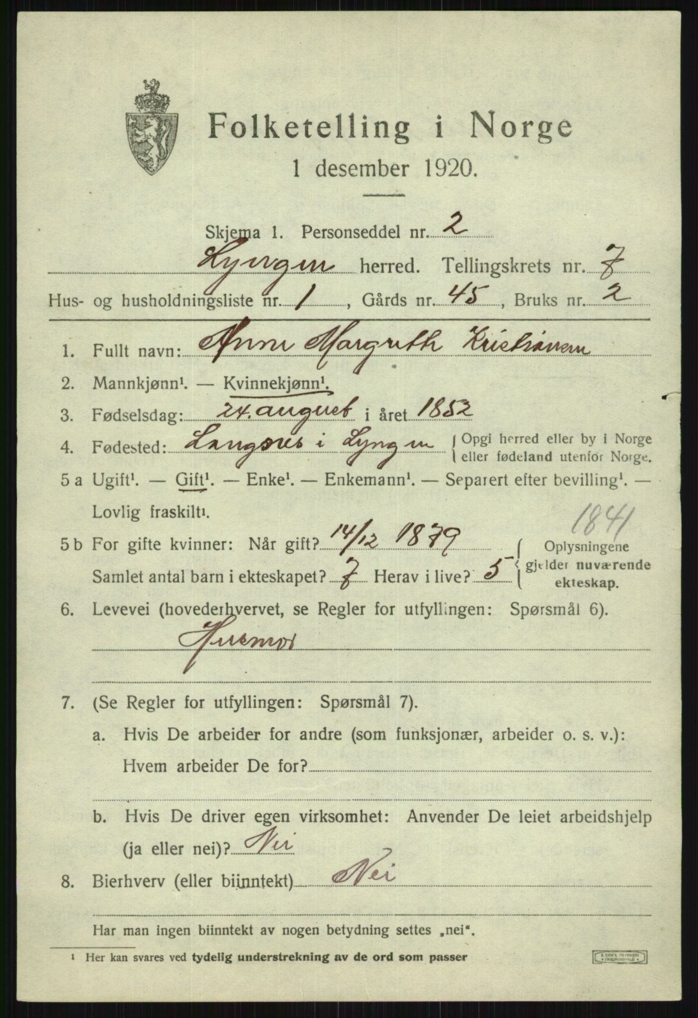 SATØ, 1920 census for Lyngen, 1920, p. 6750