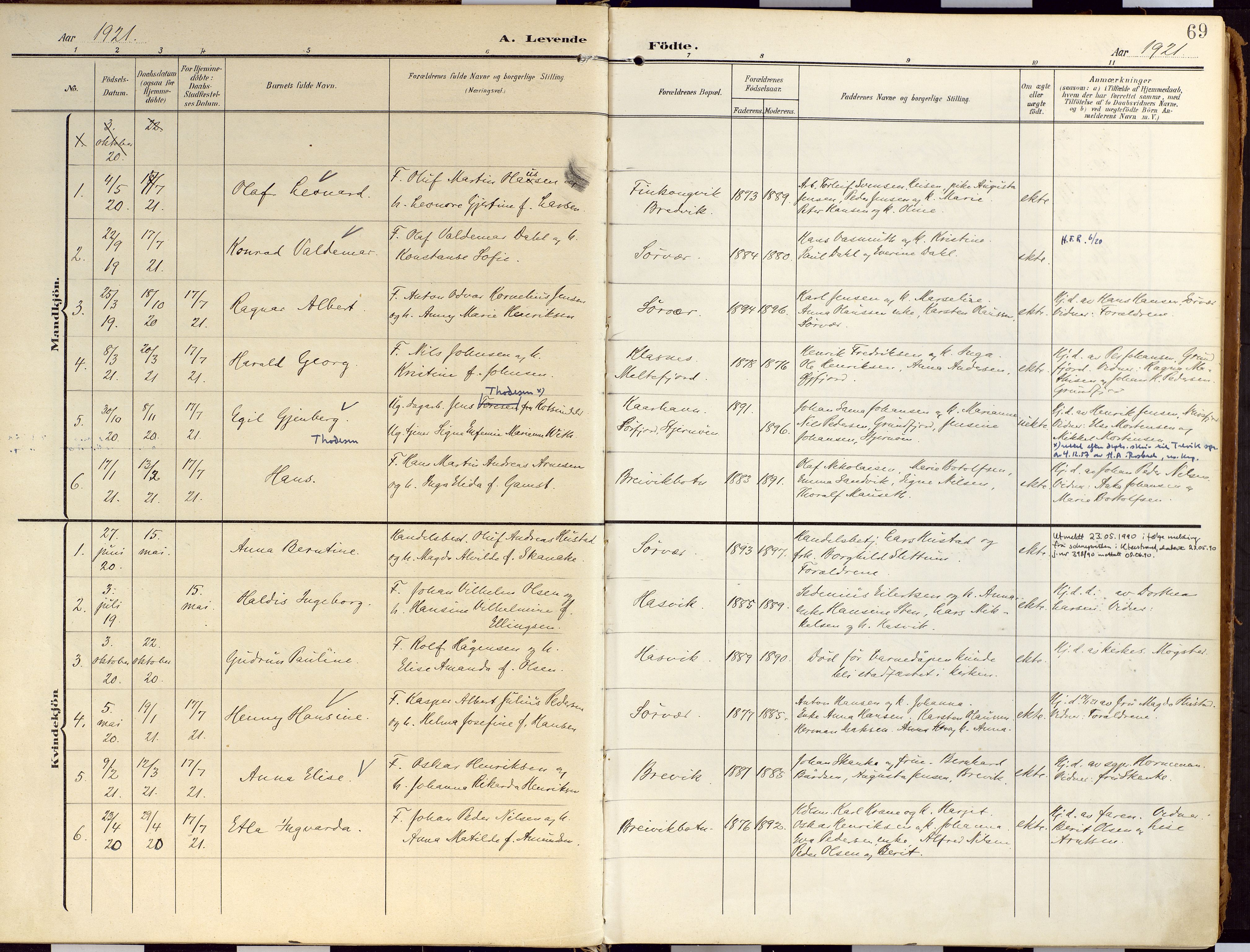 Loppa sokneprestkontor, AV/SATØ-S-1339/H/Ha/L0010kirke: Parish register (official) no. 10, 1907-1922, p. 69