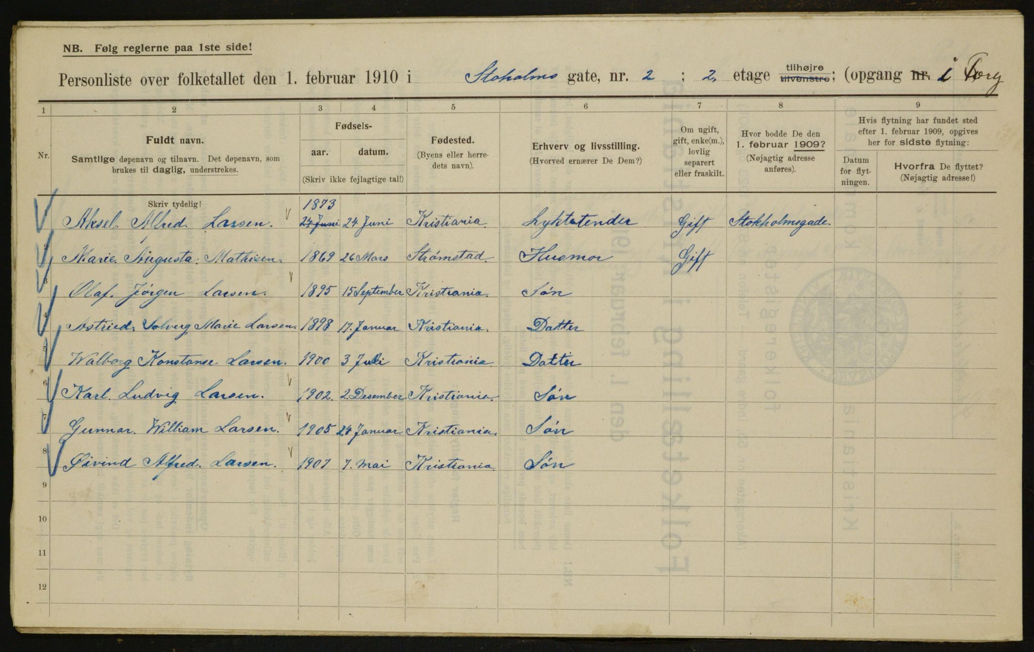 OBA, Municipal Census 1910 for Kristiania, 1910, p. 97244