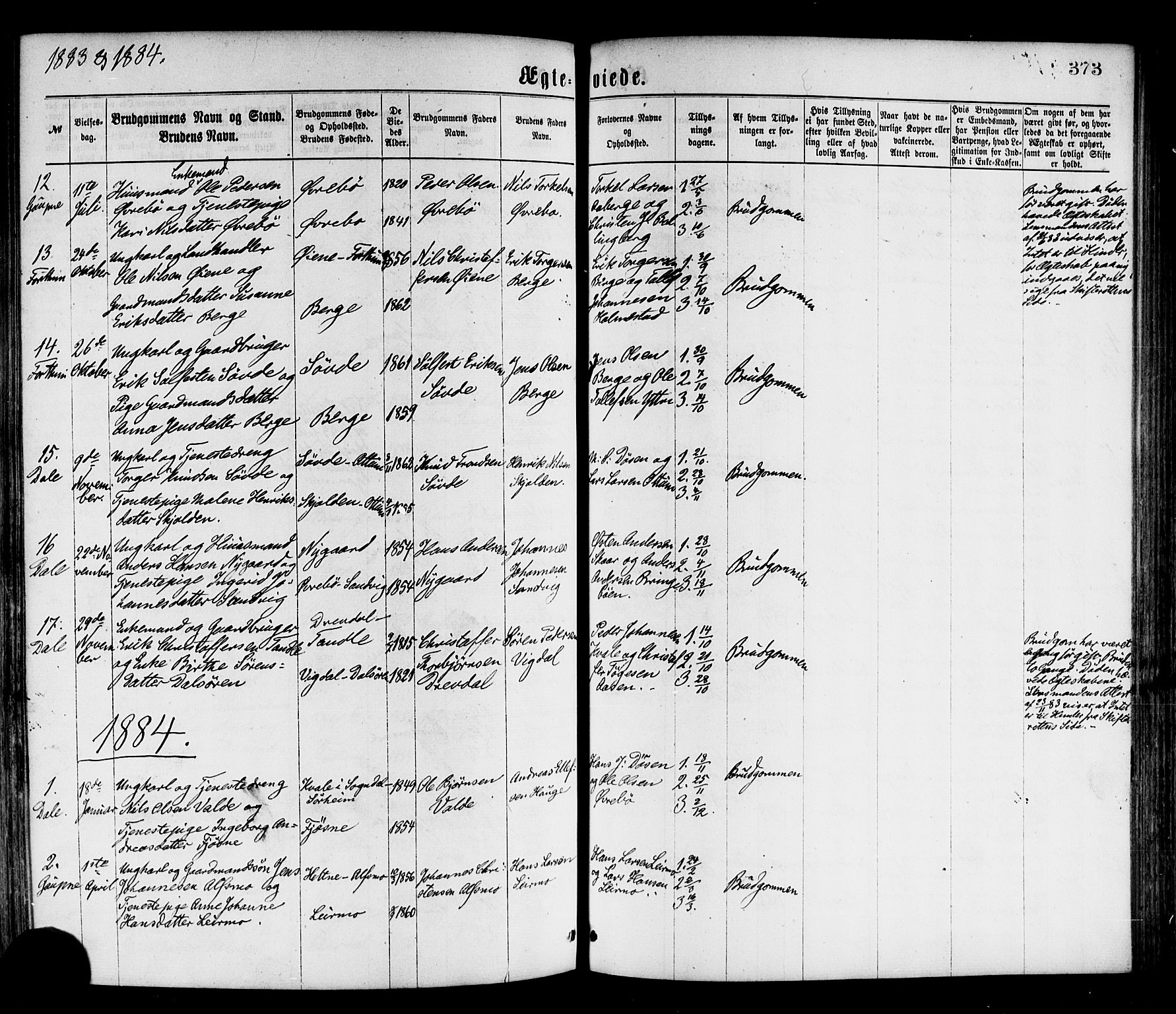 Luster sokneprestembete, SAB/A-81101/H/Haa/Haaa/L0010: Parish register (official) no. A 10, 1871-1886, p. 373