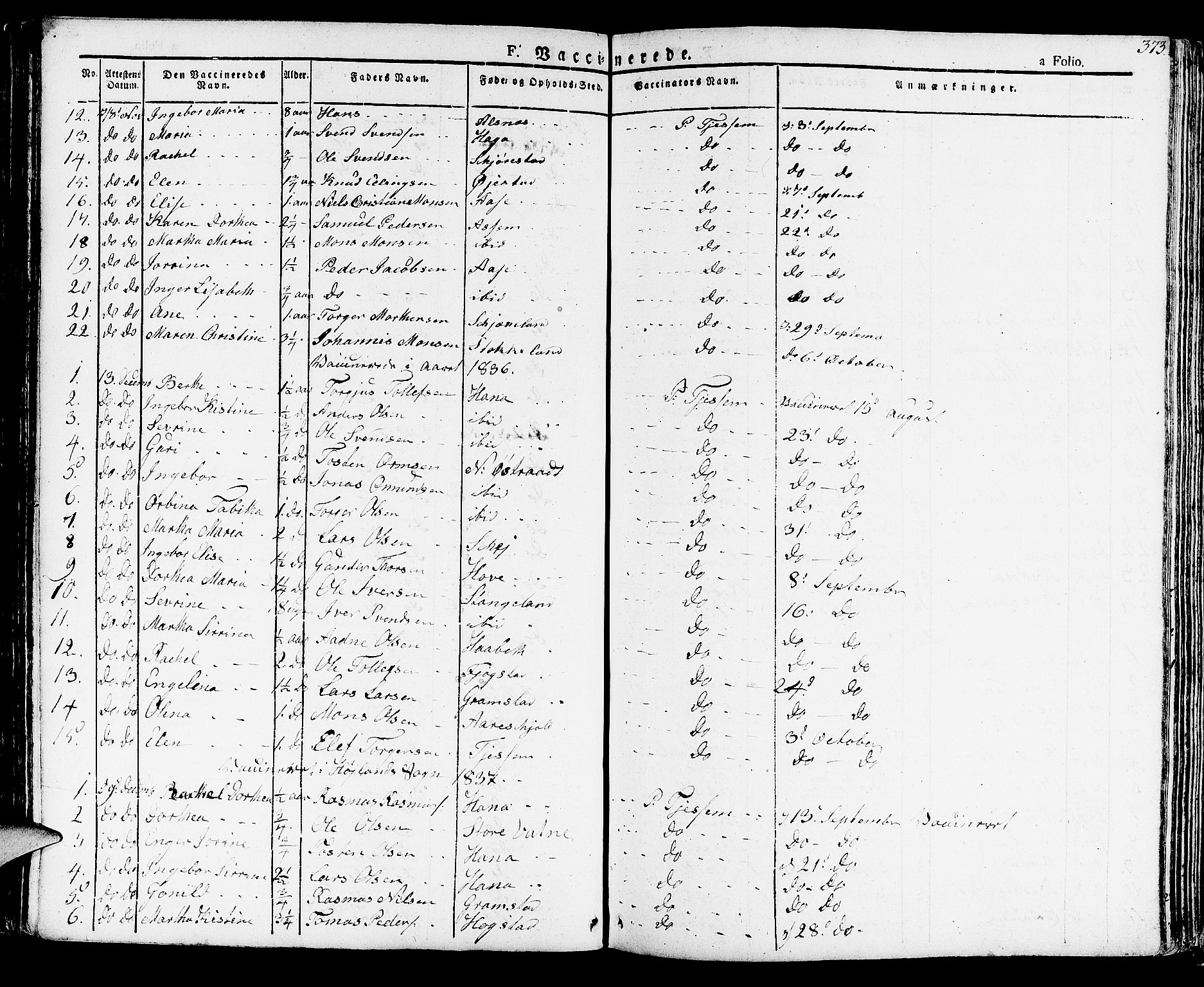 Høyland sokneprestkontor, SAST/A-101799/001/30BA/L0007: Parish register (official) no. A 7 /1, 1825-1841, p. 373