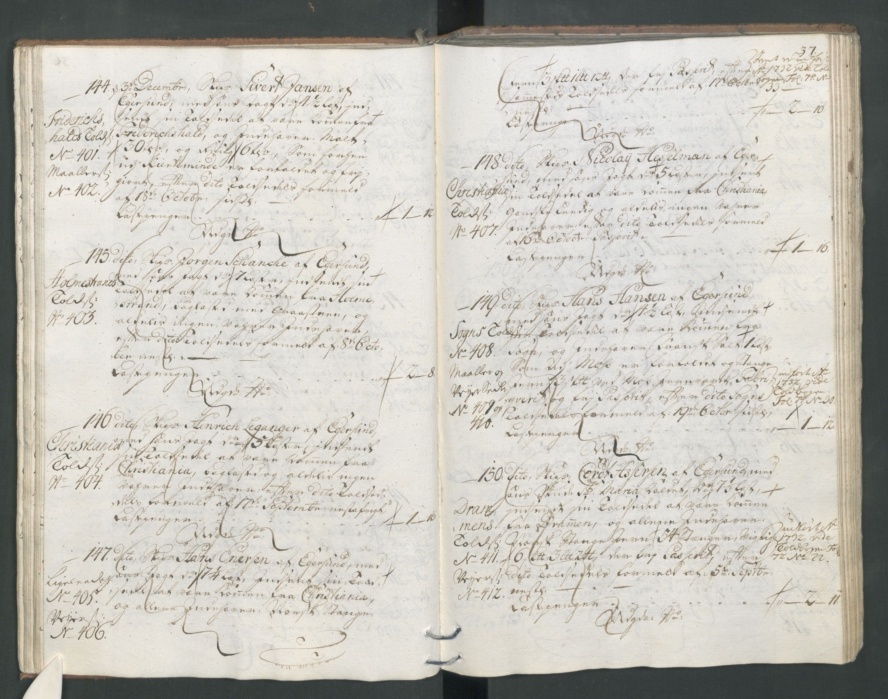 Generaltollkammeret, tollregnskaper, AV/RA-EA-5490/R22/L0011/0001: Tollregnskaper Stavanger / Hovedtollbok, 1731, p. 36b-37a