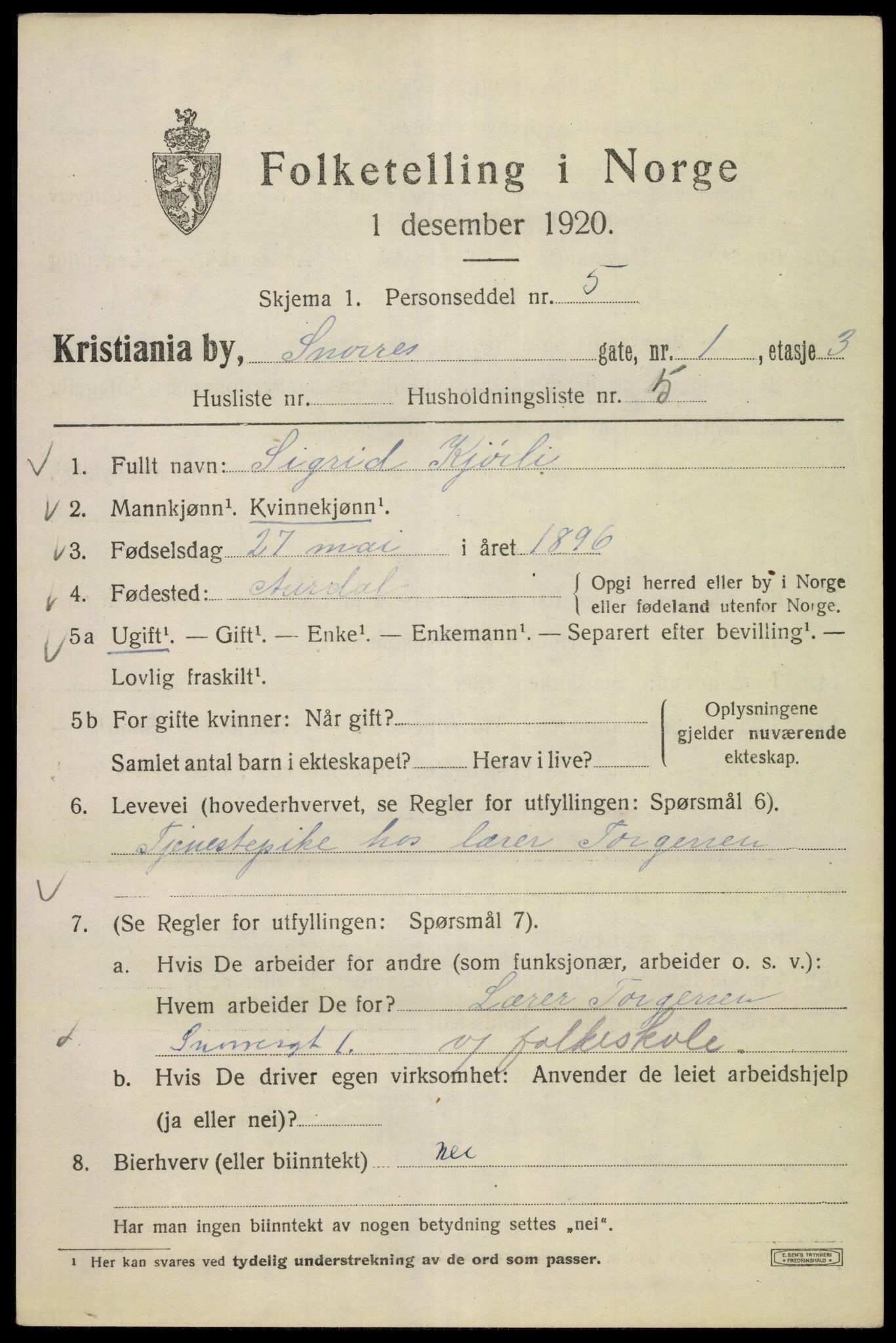 SAO, 1920 census for Kristiania, 1920, p. 522109