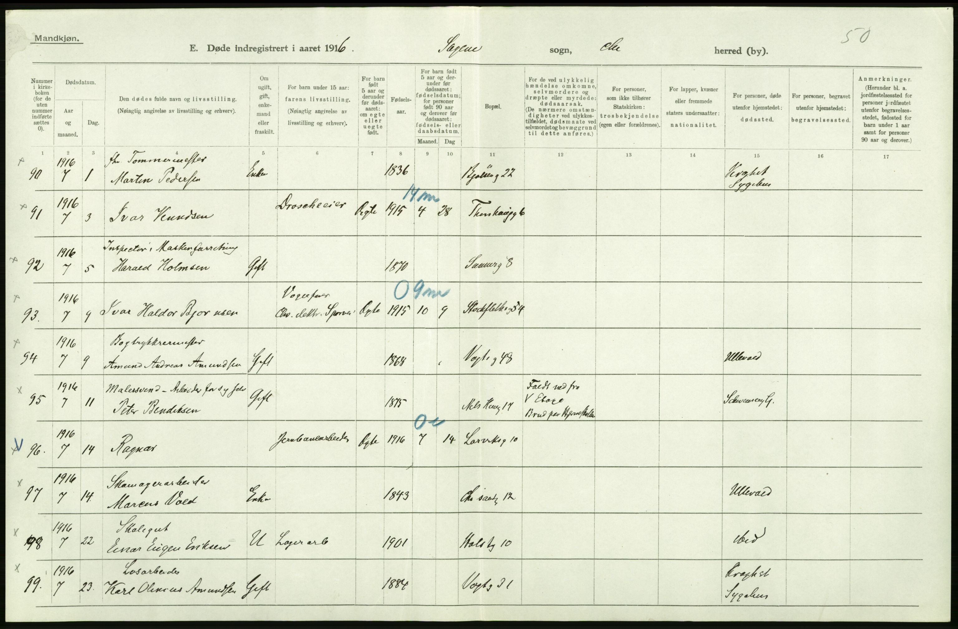 Statistisk sentralbyrå, Sosiodemografiske emner, Befolkning, AV/RA-S-2228/D/Df/Dfb/Dfbf/L0010: Kristiania: Døde, dødfødte., 1916, p. 246