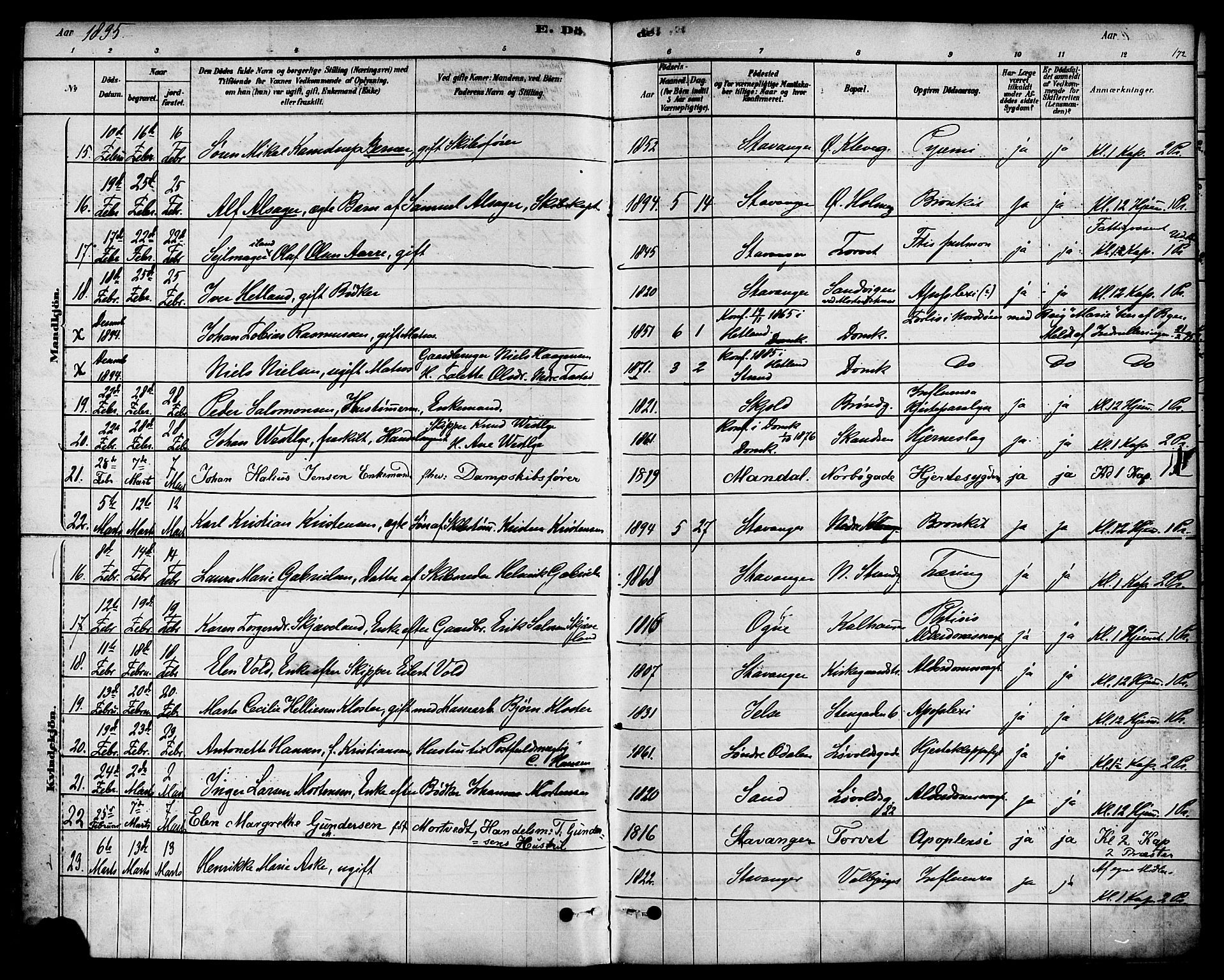 Domkirken sokneprestkontor, SAST/A-101812/001/30/30BA/L0027: Parish register (official) no. A 26, 1878-1896, p. 172