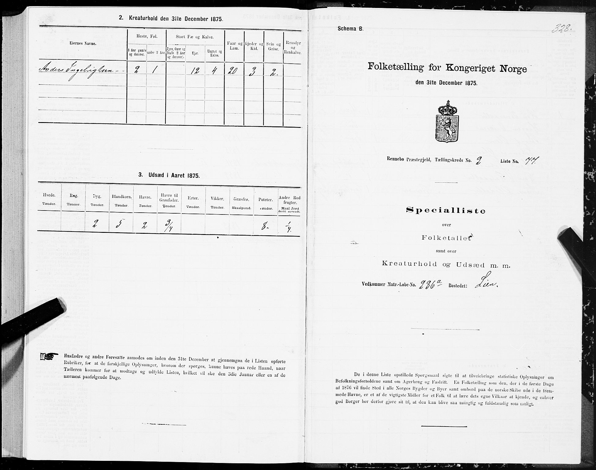 SAT, 1875 census for 1635P Rennebu, 1875, p. 1328
