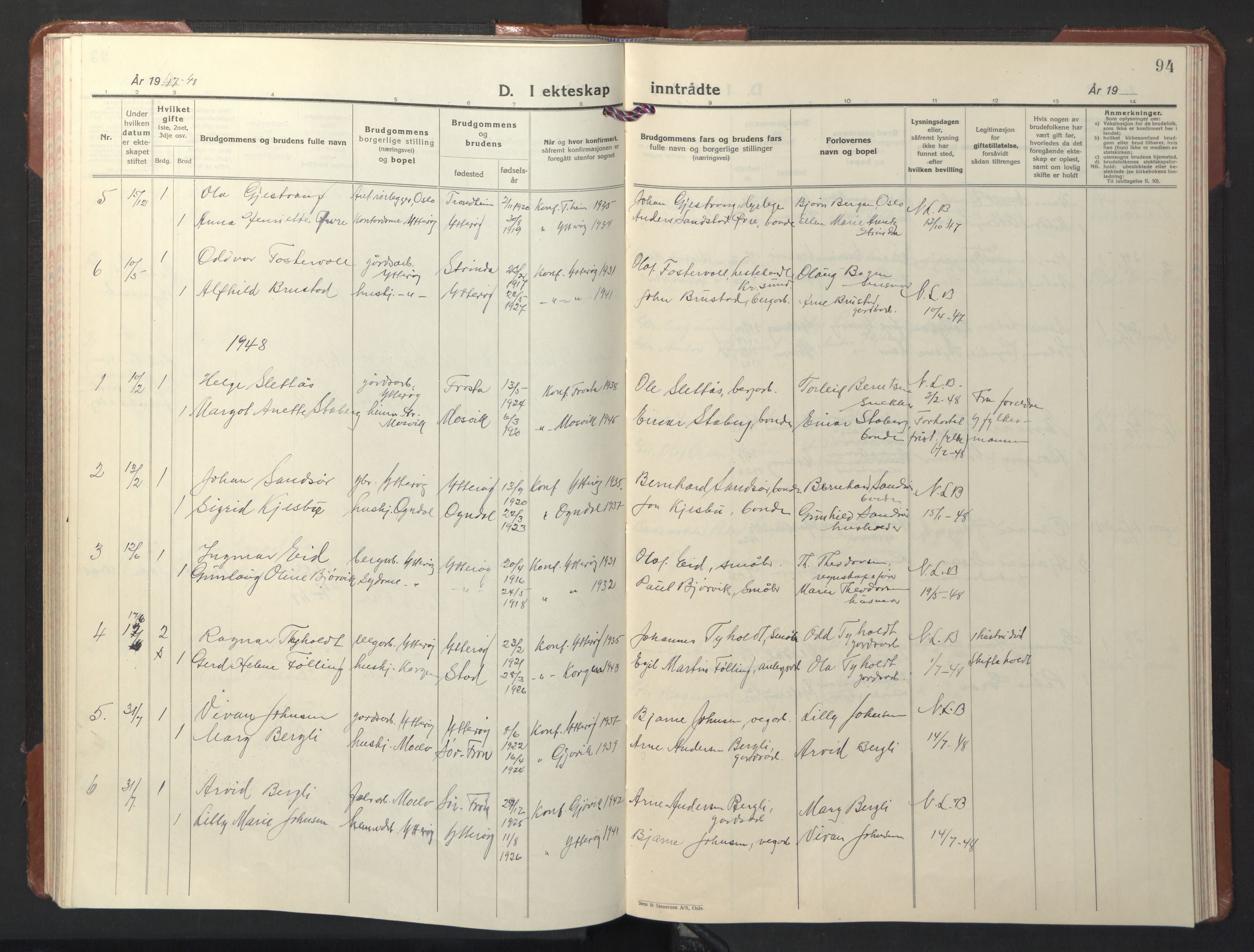 Ministerialprotokoller, klokkerbøker og fødselsregistre - Nord-Trøndelag, SAT/A-1458/722/L0227: Parish register (copy) no. 722C03, 1928-1958, p. 94