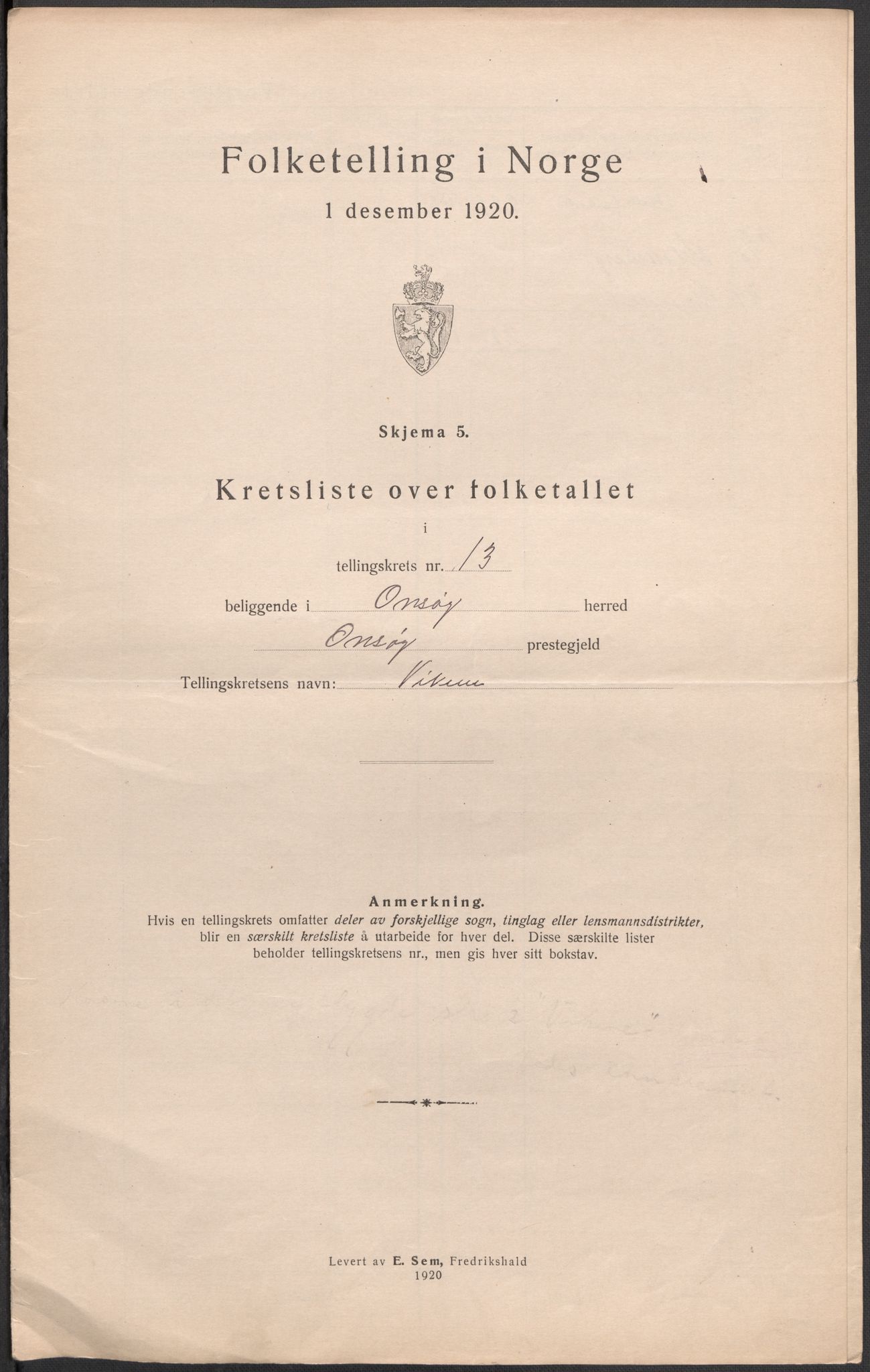 SAO, 1920 census for Onsøy, 1920, p. 54