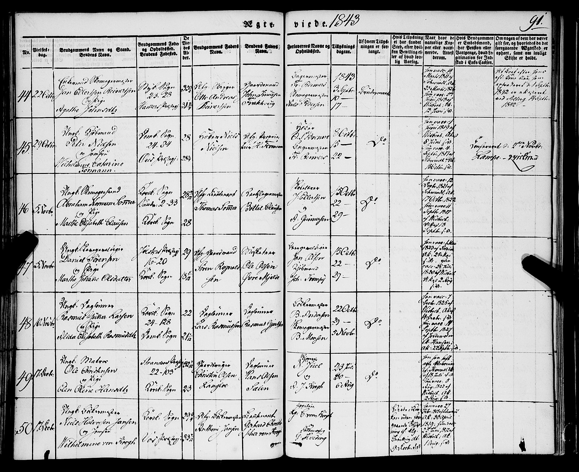 Korskirken sokneprestembete, AV/SAB-A-76101/H/Haa/L0034: Parish register (official) no. D 1, 1832-1852, p. 91