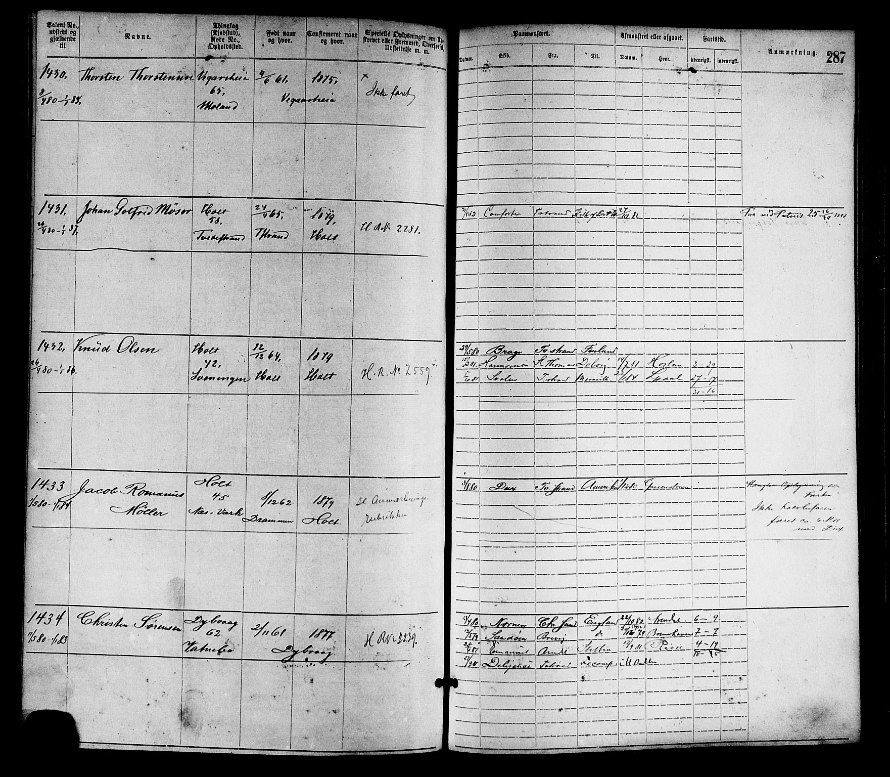 Tvedestrand mønstringskrets, SAK/2031-0011/F/Fa/L0001: Annotasjonsrulle nr 1-1905 med register, R-1, 1866-1886, p. 312