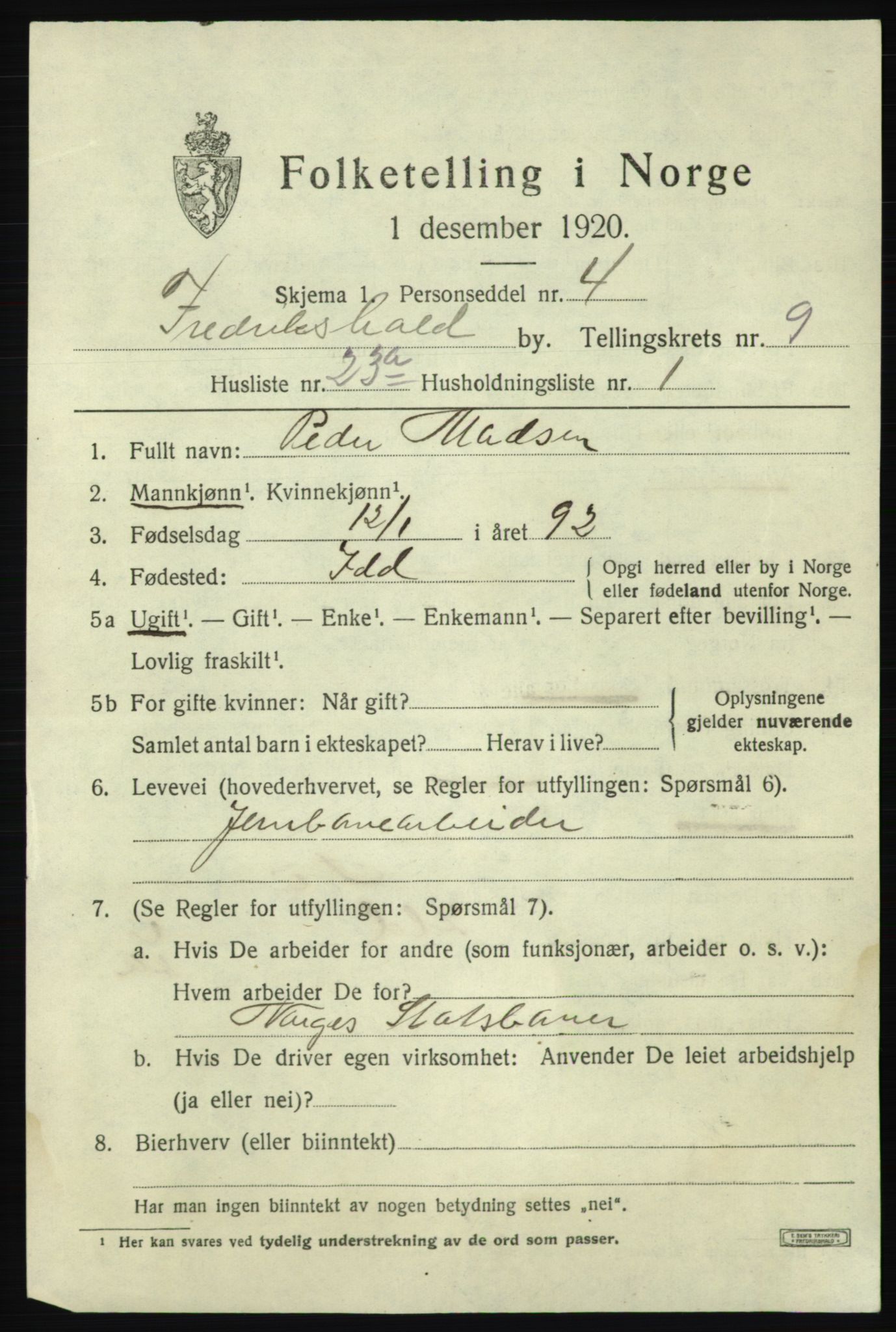 SAO, 1920 census for Fredrikshald, 1920, p. 17375