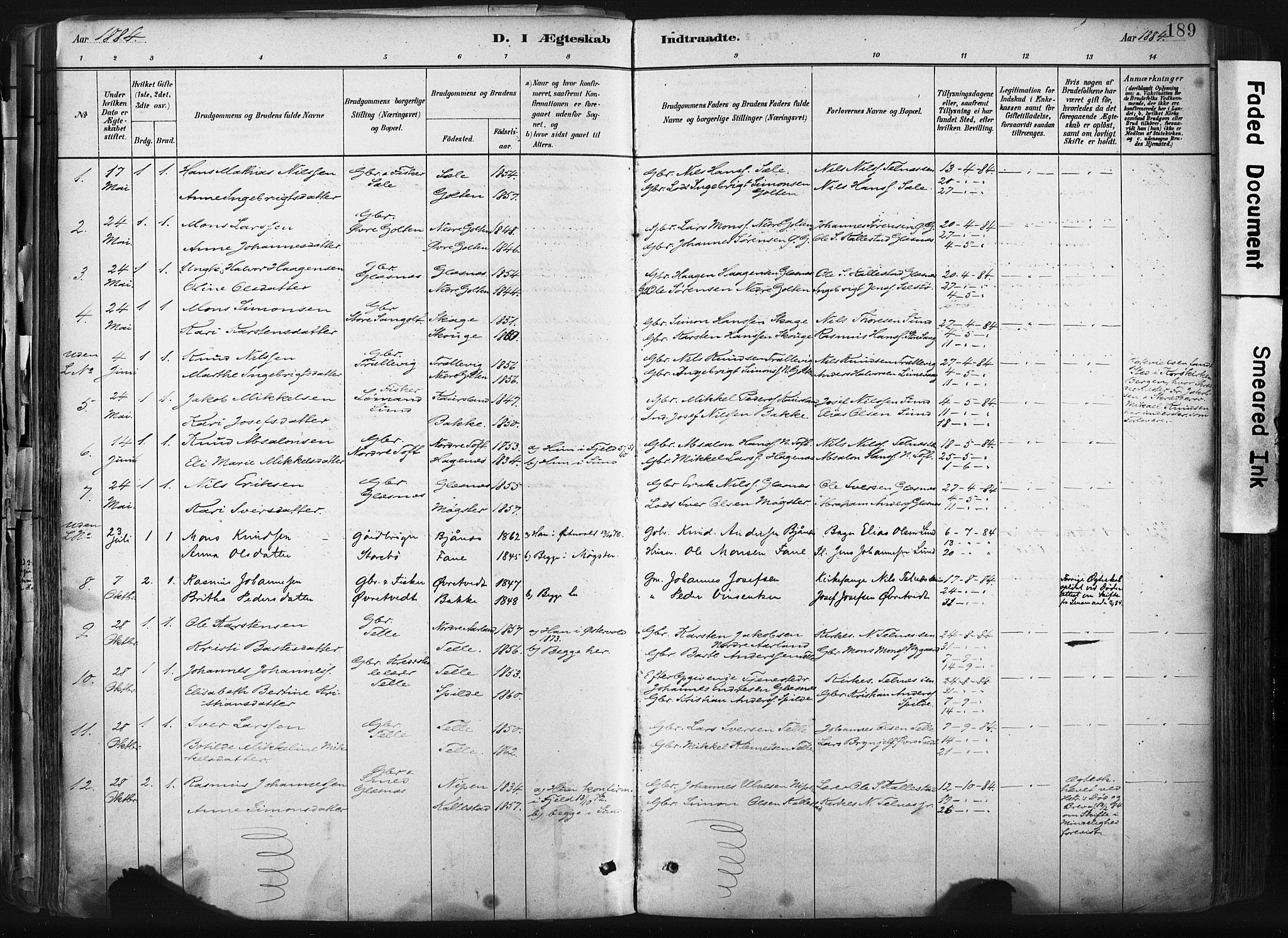 Sund sokneprestembete, AV/SAB-A-99930: Parish register (official) no. B 1, 1882-1907, p. 189