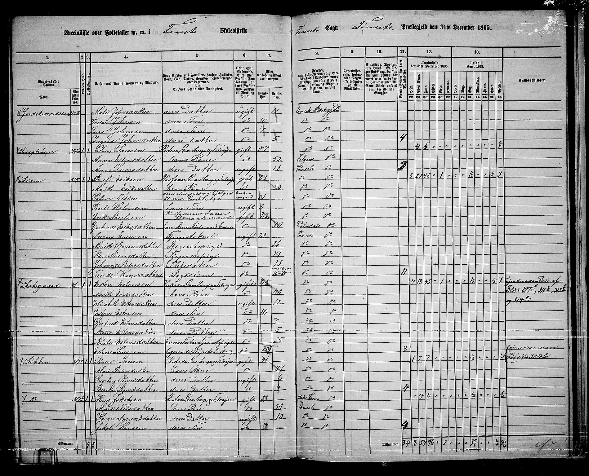 RA, 1865 census for Tynset, 1865, p. 122