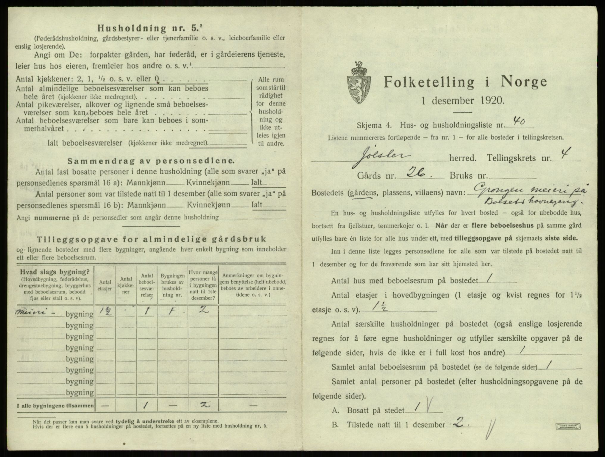 SAB, 1920 census for Jølster, 1920, p. 348