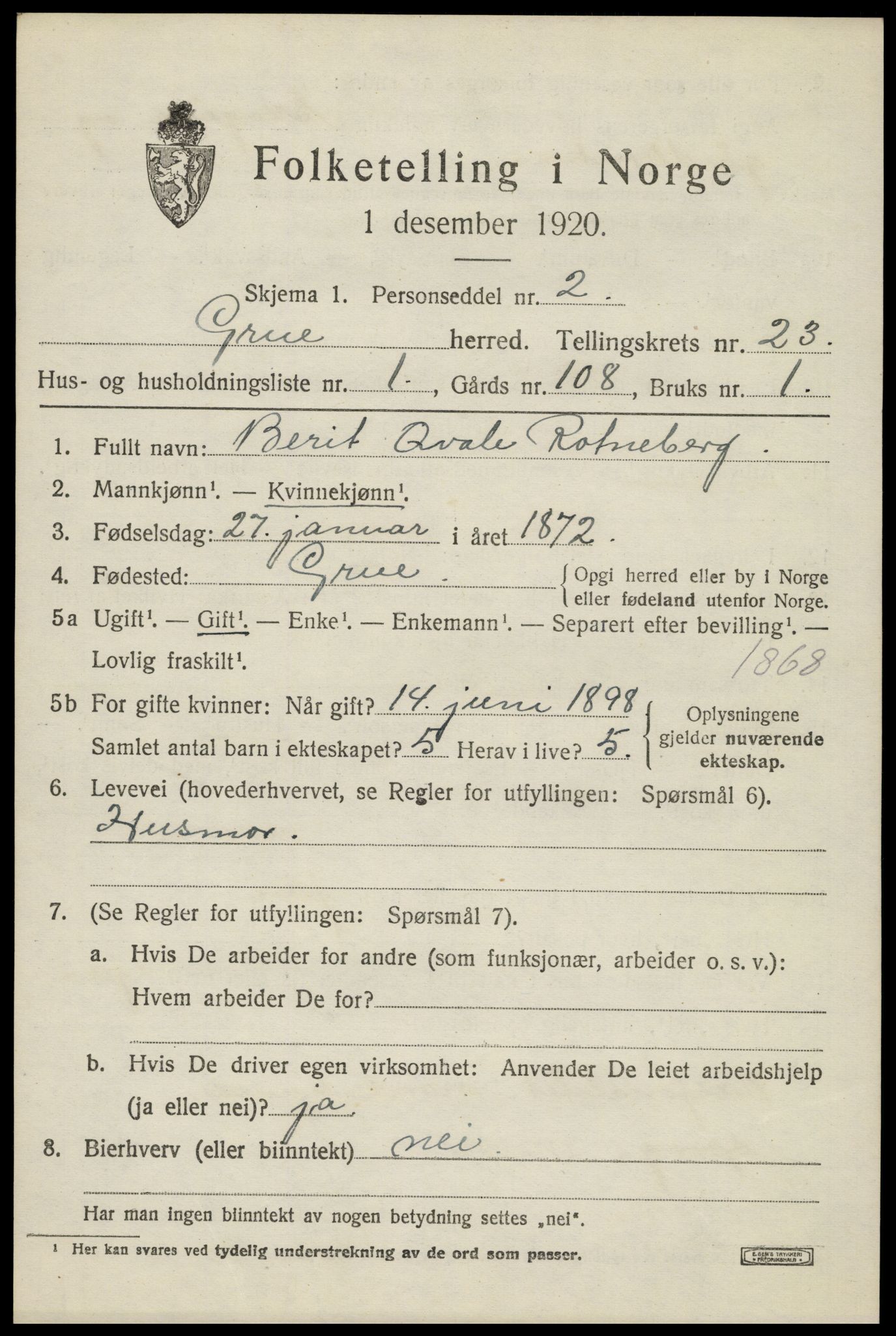 SAH, 1920 census for Grue, 1920, p. 15793