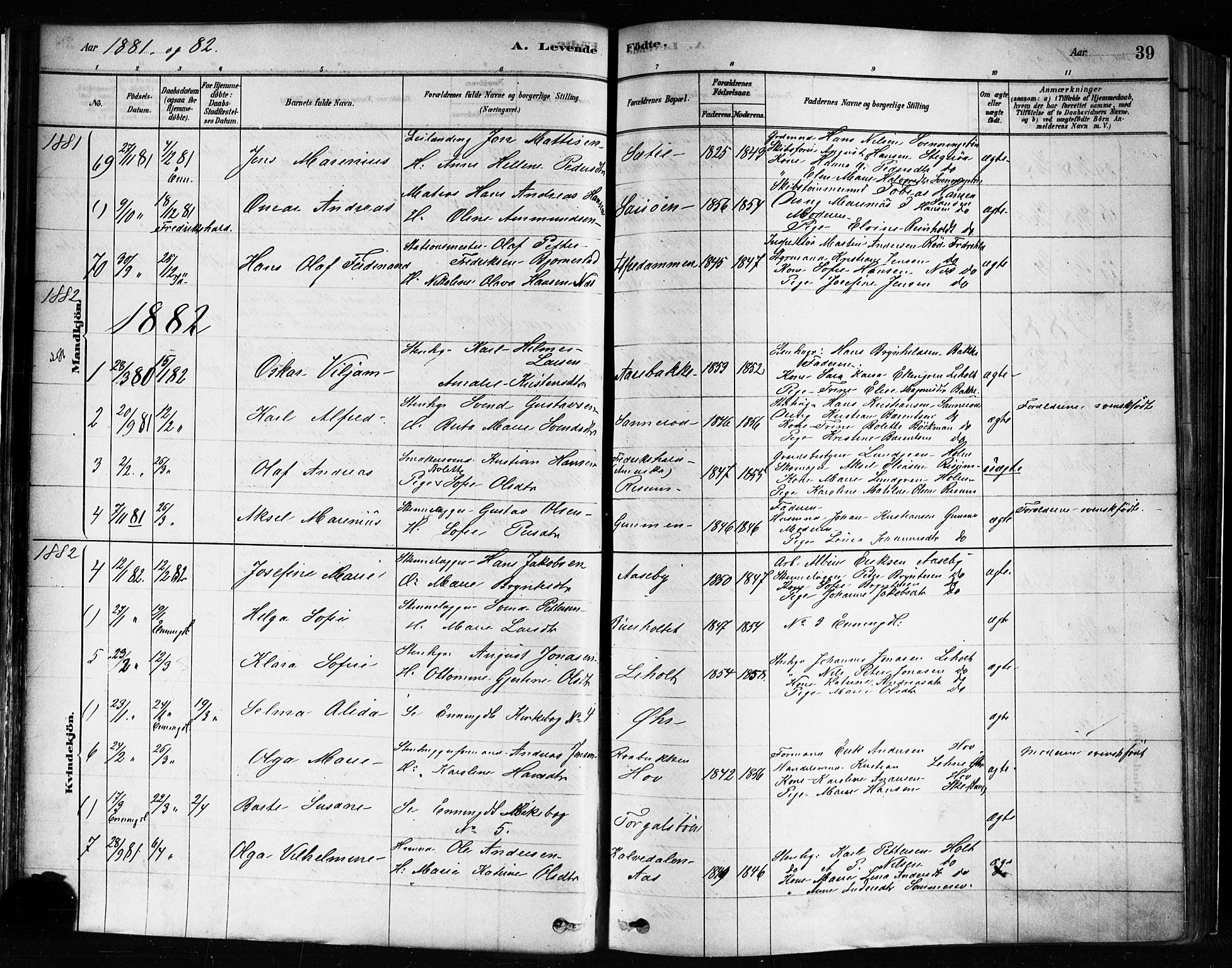 Idd prestekontor Kirkebøker, SAO/A-10911/F/Fc/L0006a: Parish register (official) no. III 6A, 1878-1903, p. 39