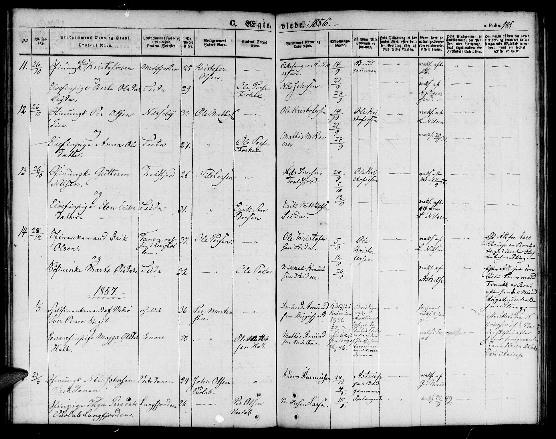 Tana sokneprestkontor, AV/SATØ-S-1334/H/Hb/L0001klokker: Parish register (copy) no. 1 /1, 1853-1867, p. 185