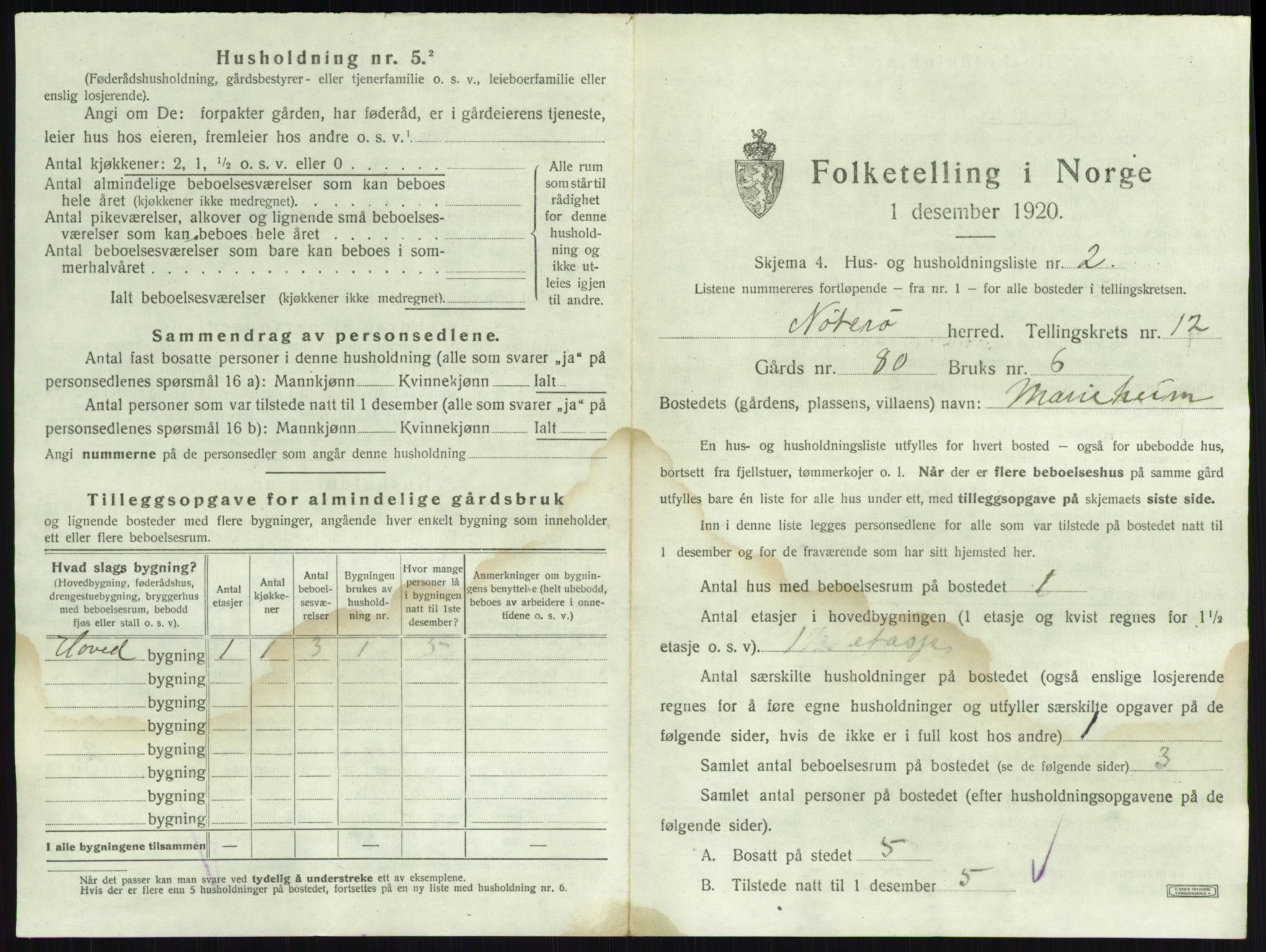 SAKO, 1920 census for Nøtterøy, 1920, p. 2455