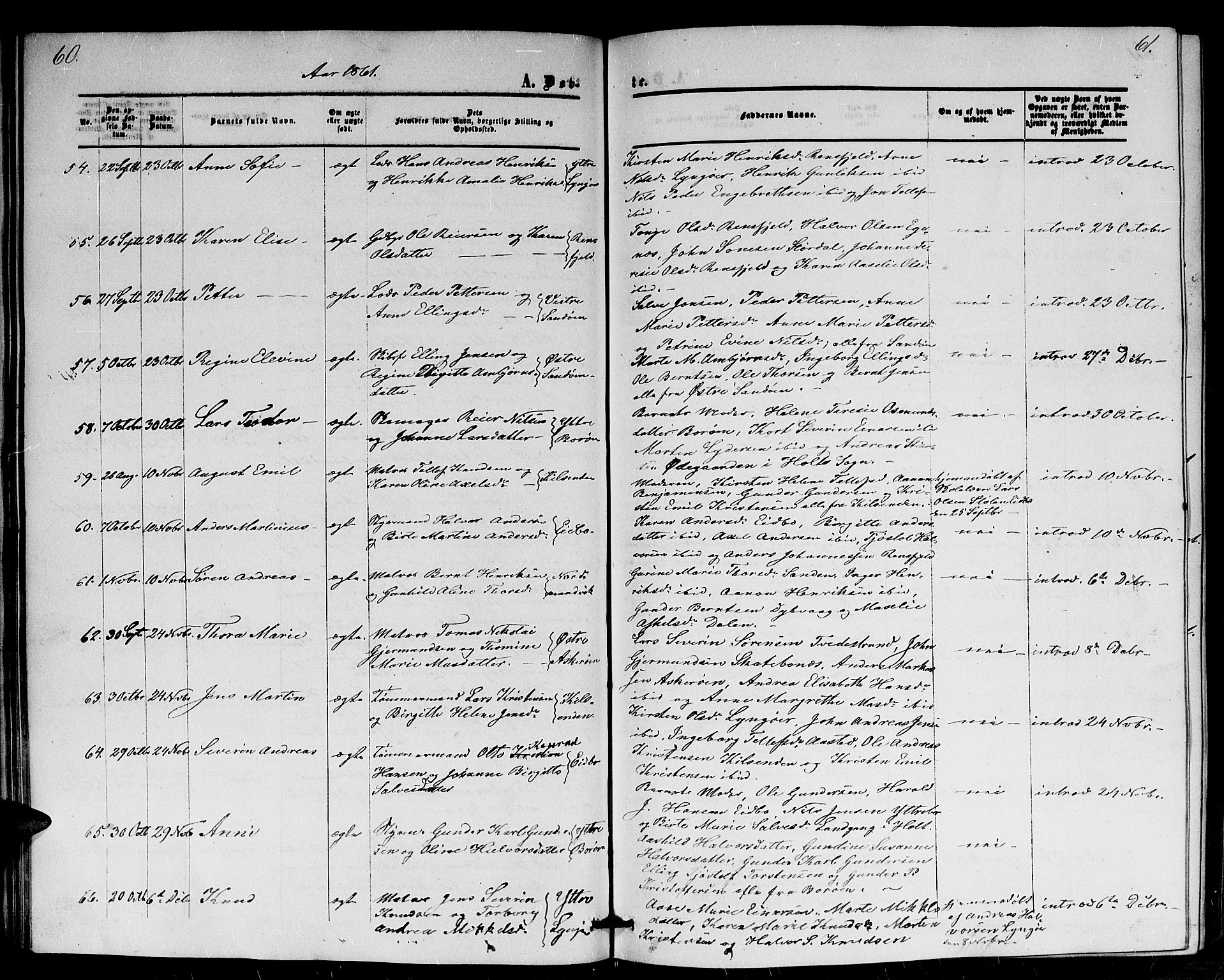 Dypvåg sokneprestkontor, AV/SAK-1111-0007/F/Fb/Fba/L0011: Parish register (copy) no. B 11, 1857-1872, p. 60-61