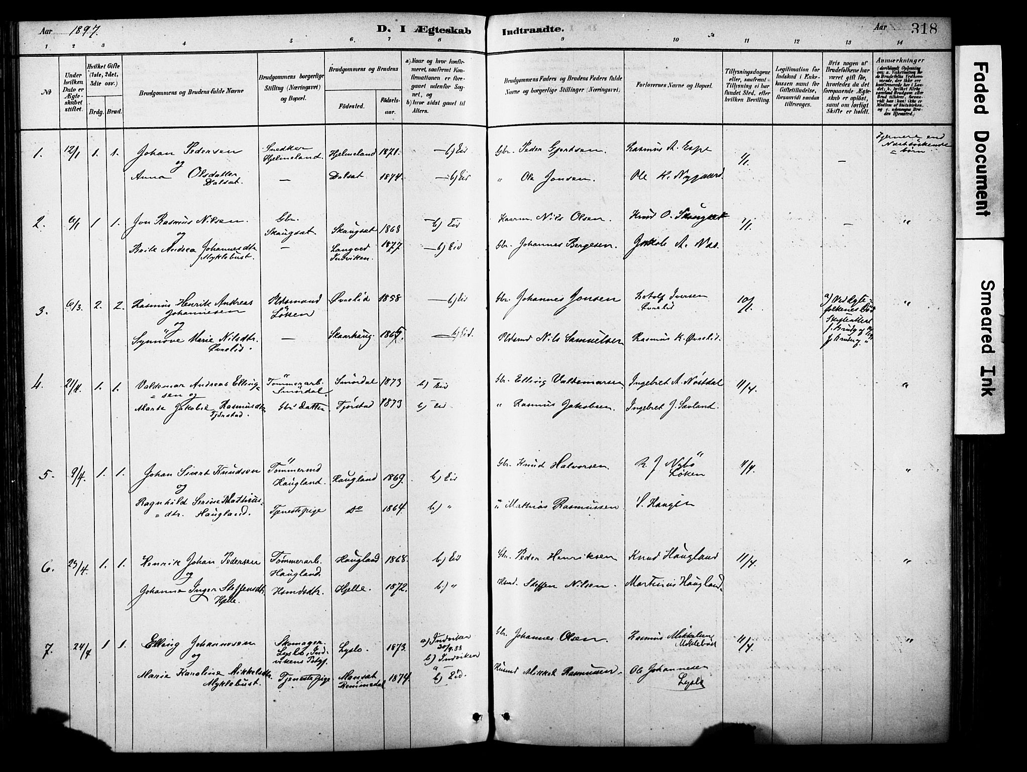 Eid sokneprestembete, SAB/A-82301/H/Haa/Haab/L0001: Parish register (official) no. B 1, 1879-1906, p. 318