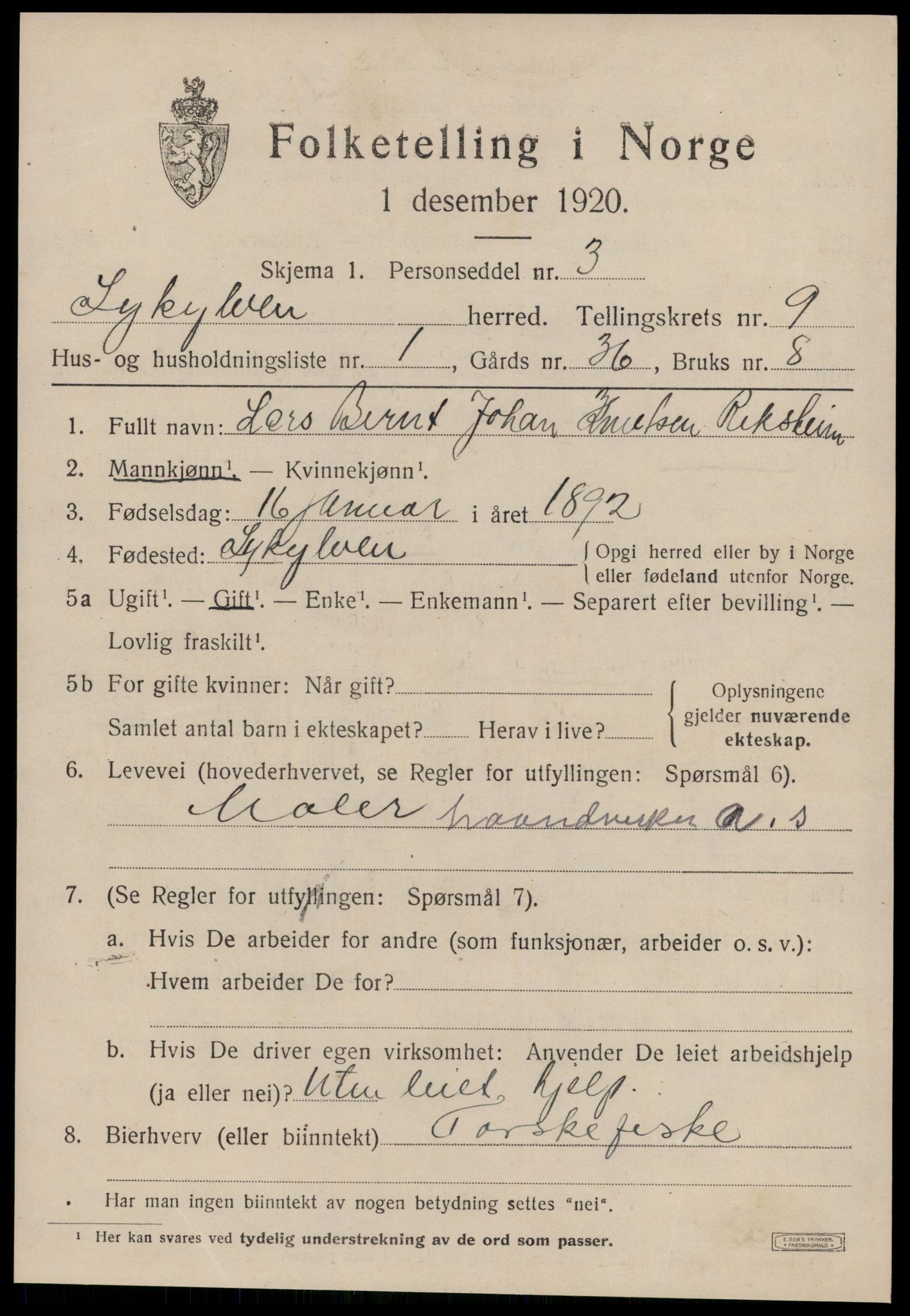 SAT, 1920 census for Sykkylven, 1920, p. 4689