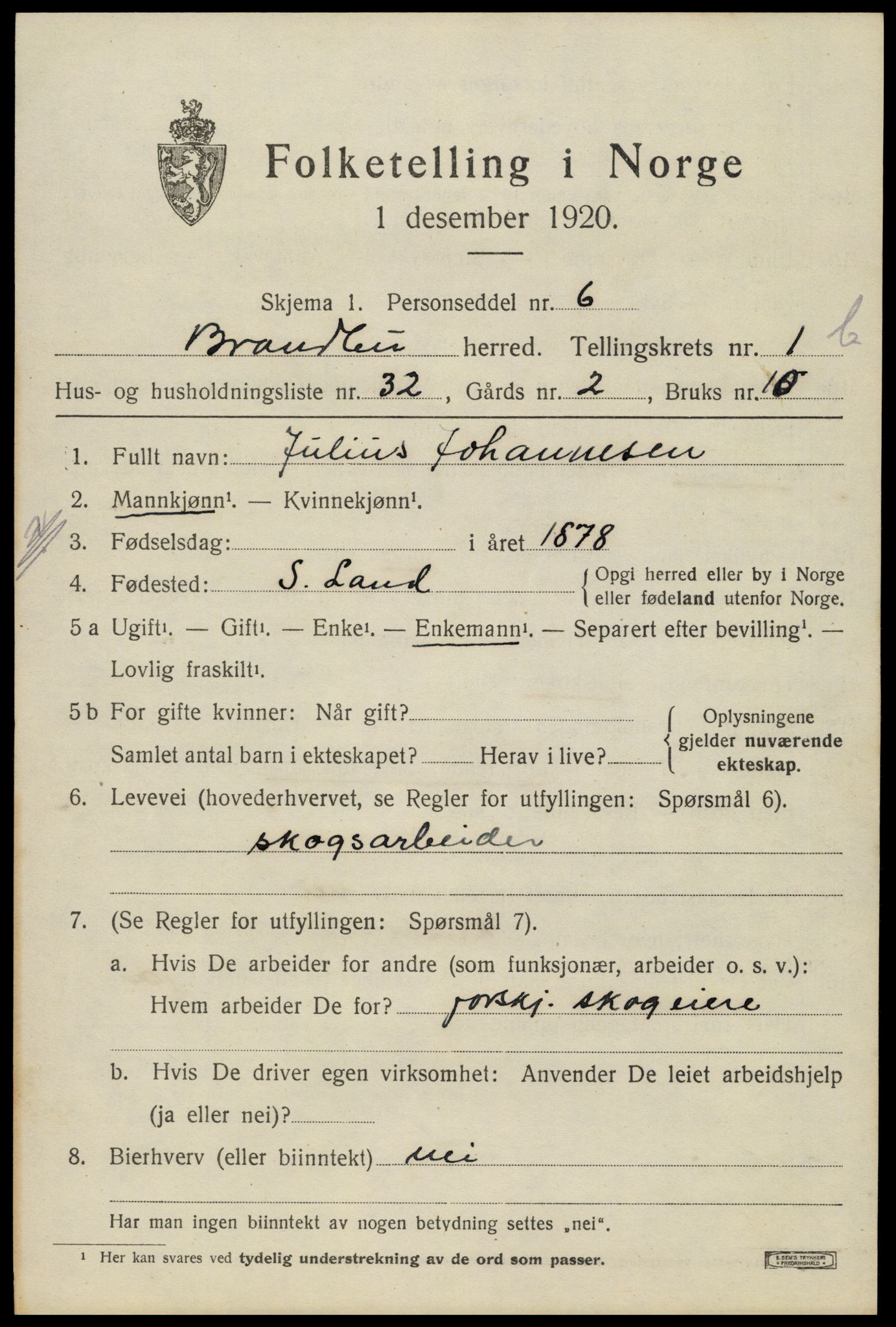 SAH, 1920 census for Brandbu, 1920, p. 3475