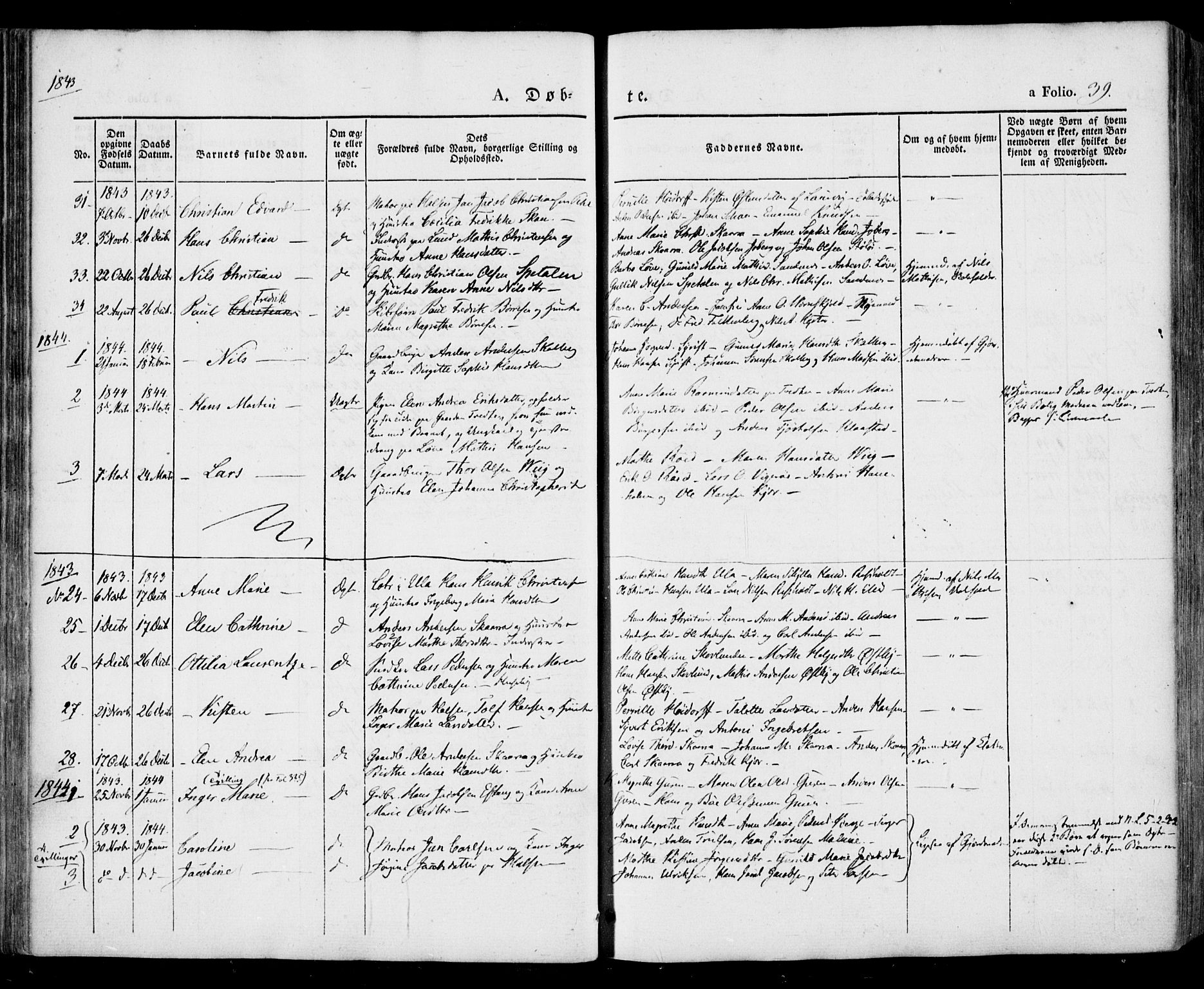 Tjølling kirkebøker, SAKO/A-60/F/Fa/L0006: Parish register (official) no. 6, 1835-1859, p. 39