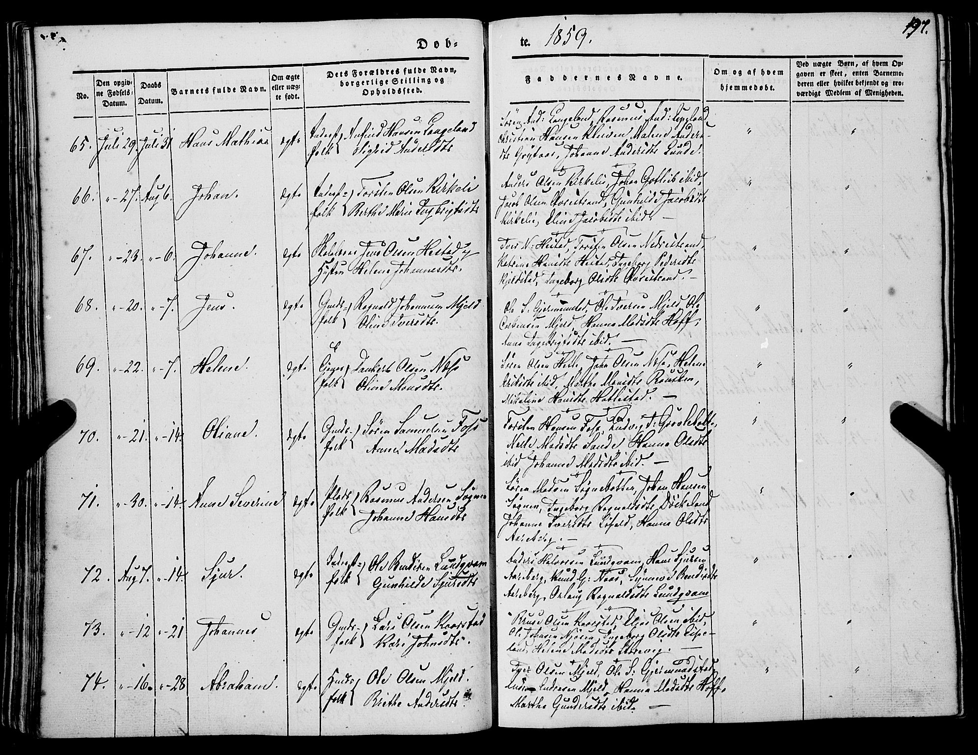 Gaular sokneprestembete, SAB/A-80001/H/Haa: Parish register (official) no. A 4I, 1840-1859, p. 197