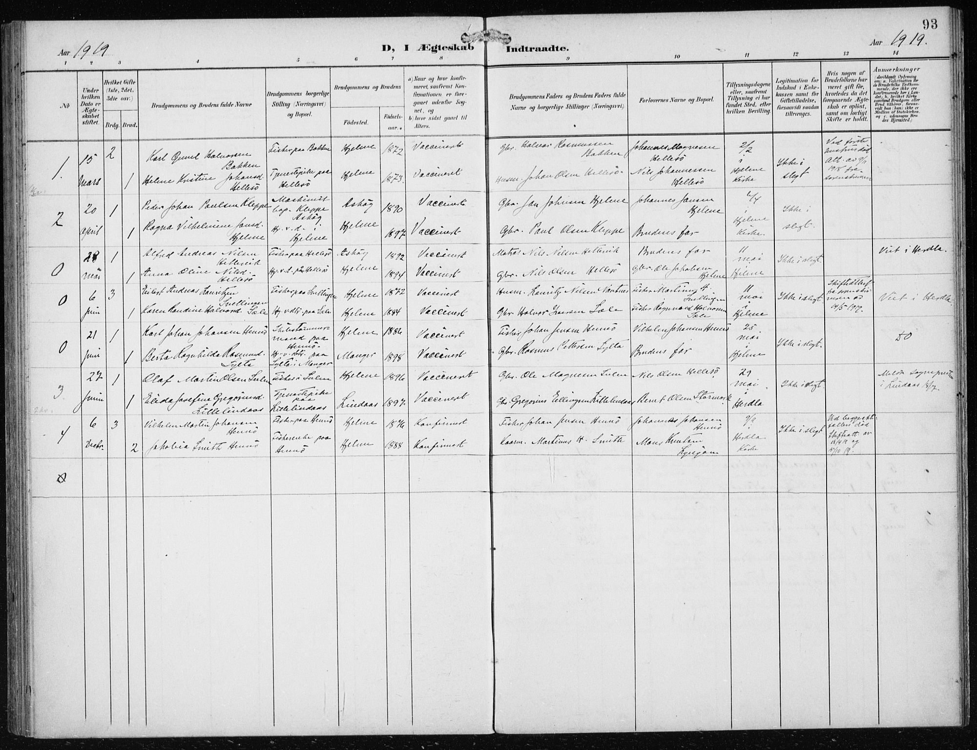 Herdla Sokneprestembete, AV/SAB-A-75701/H/Haa: Parish register (official) no. B 1, 1902-1921, p. 93