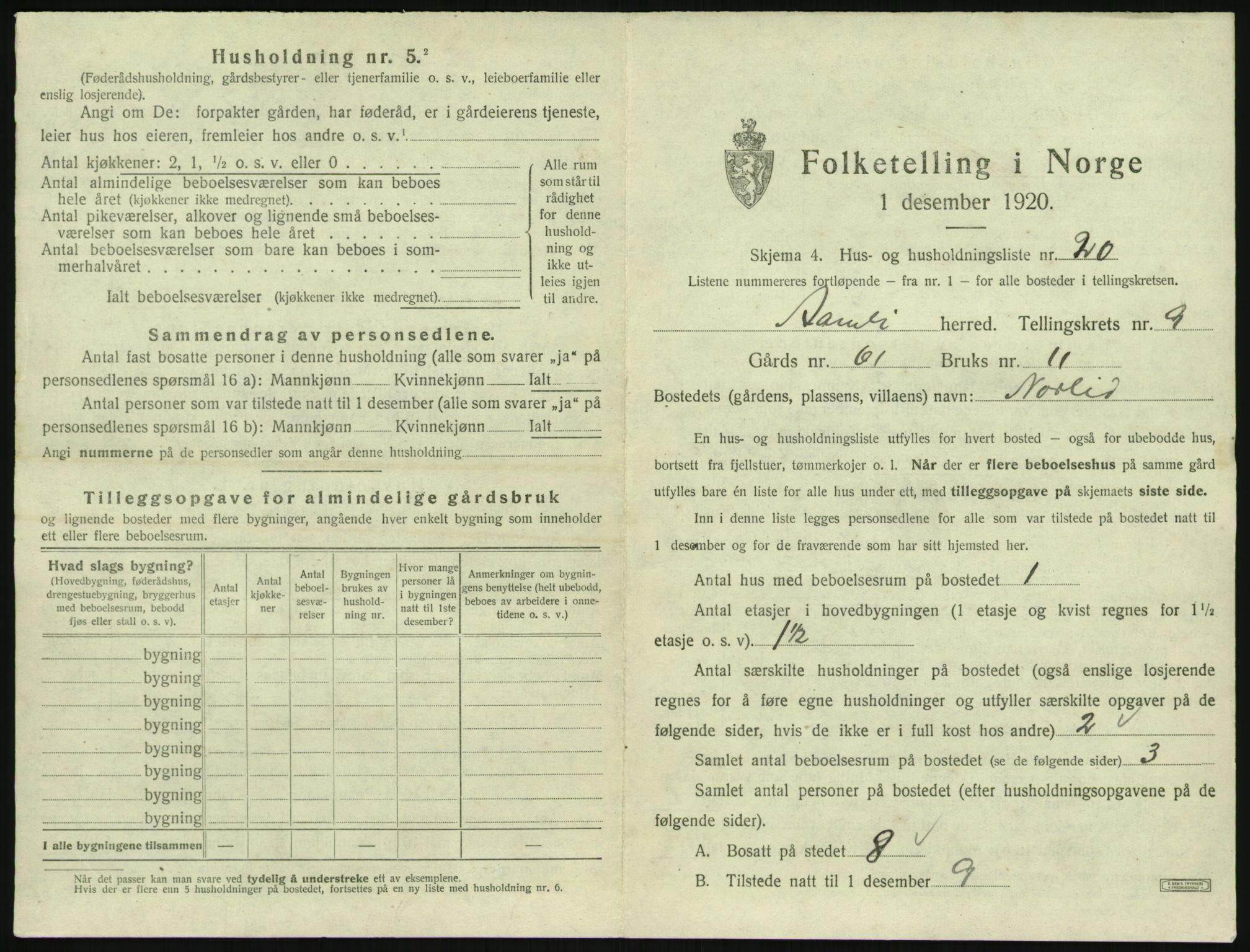 SAK, 1920 census for Åmli, 1920, p. 557