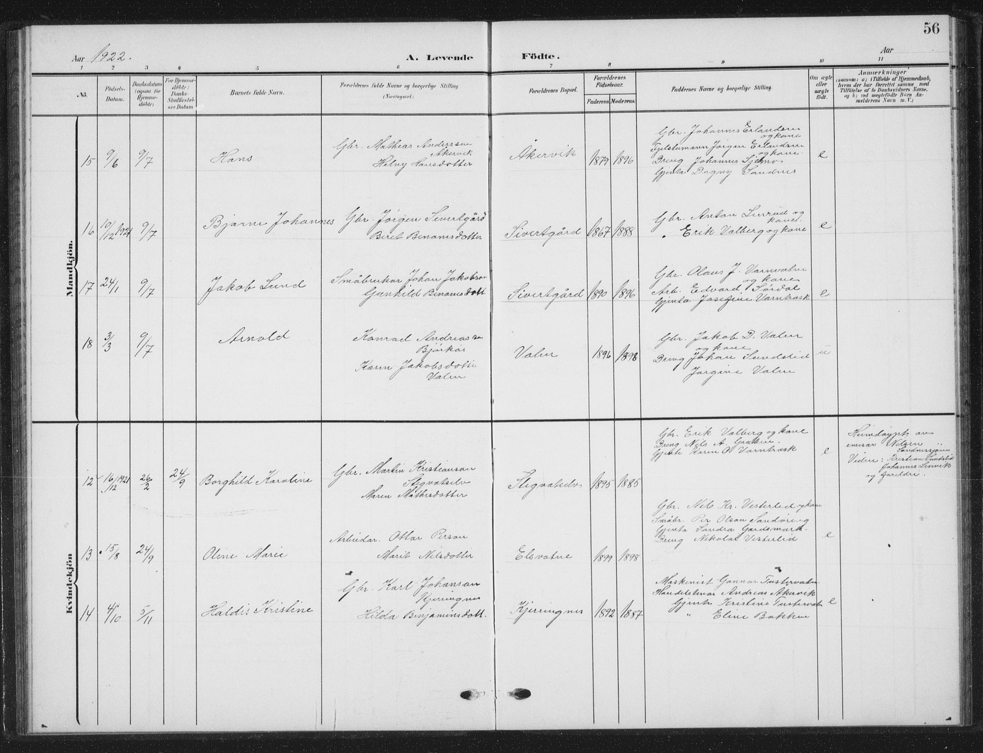 Ministerialprotokoller, klokkerbøker og fødselsregistre - Nordland, AV/SAT-A-1459/823/L0331: Parish register (copy) no. 823C03, 1905-1934, p. 56