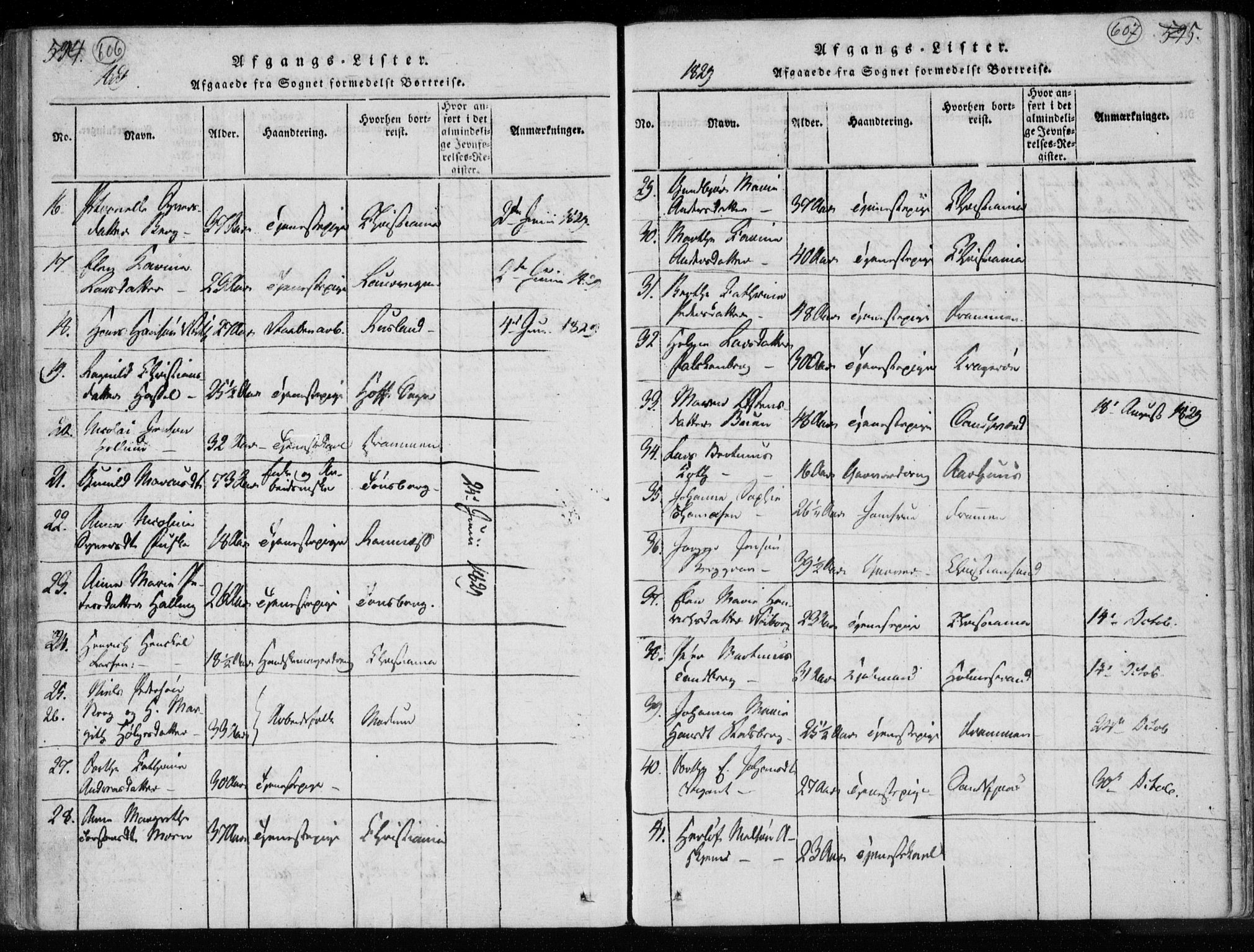 Kongsberg kirkebøker, AV/SAKO-A-22/F/Fa/L0008: Parish register (official) no. I 8, 1816-1839, p. 606-607