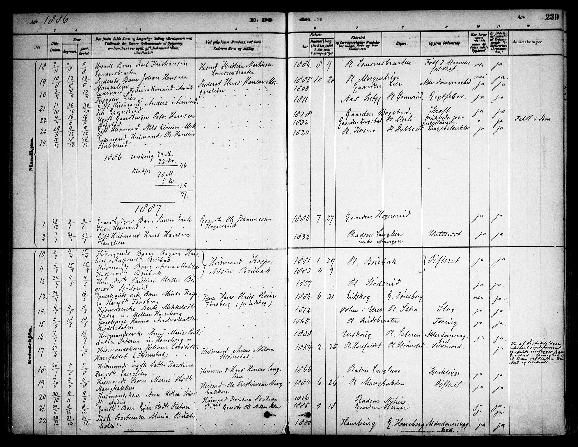 Aurskog prestekontor Kirkebøker, SAO/A-10304a/F/Fa/L0008: Parish register (official) no. I 8, 1878-1937, p. 239