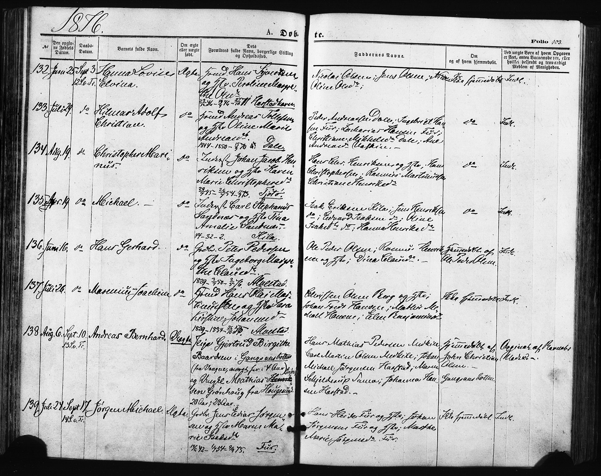 Trondenes sokneprestkontor, SATØ/S-1319/H/Ha/L0013kirke: Parish register (official) no. 13, 1870-1878, p. 103